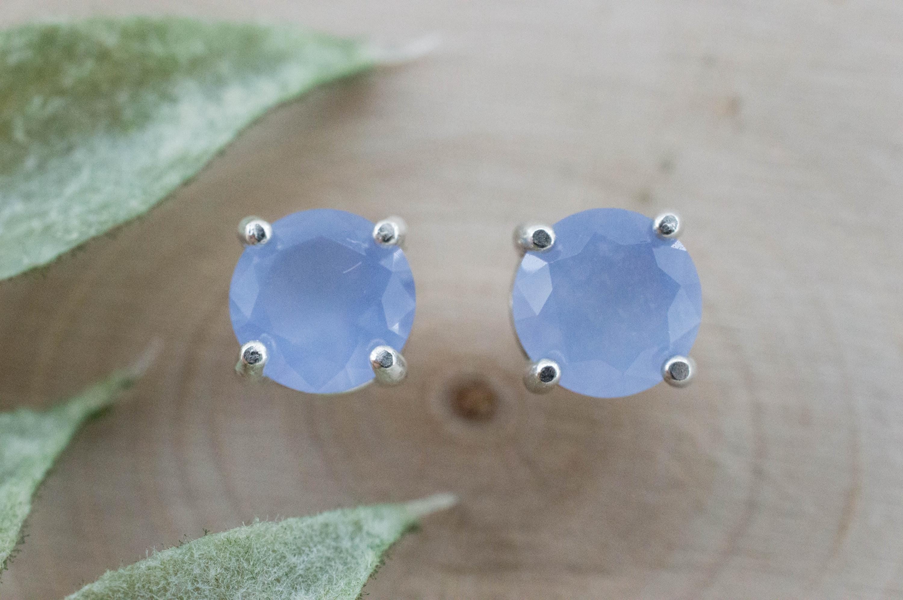 Blue Agate Earrings; Natural Untreated Namibia Agate; 1.995cts - Mark Oliver Gems