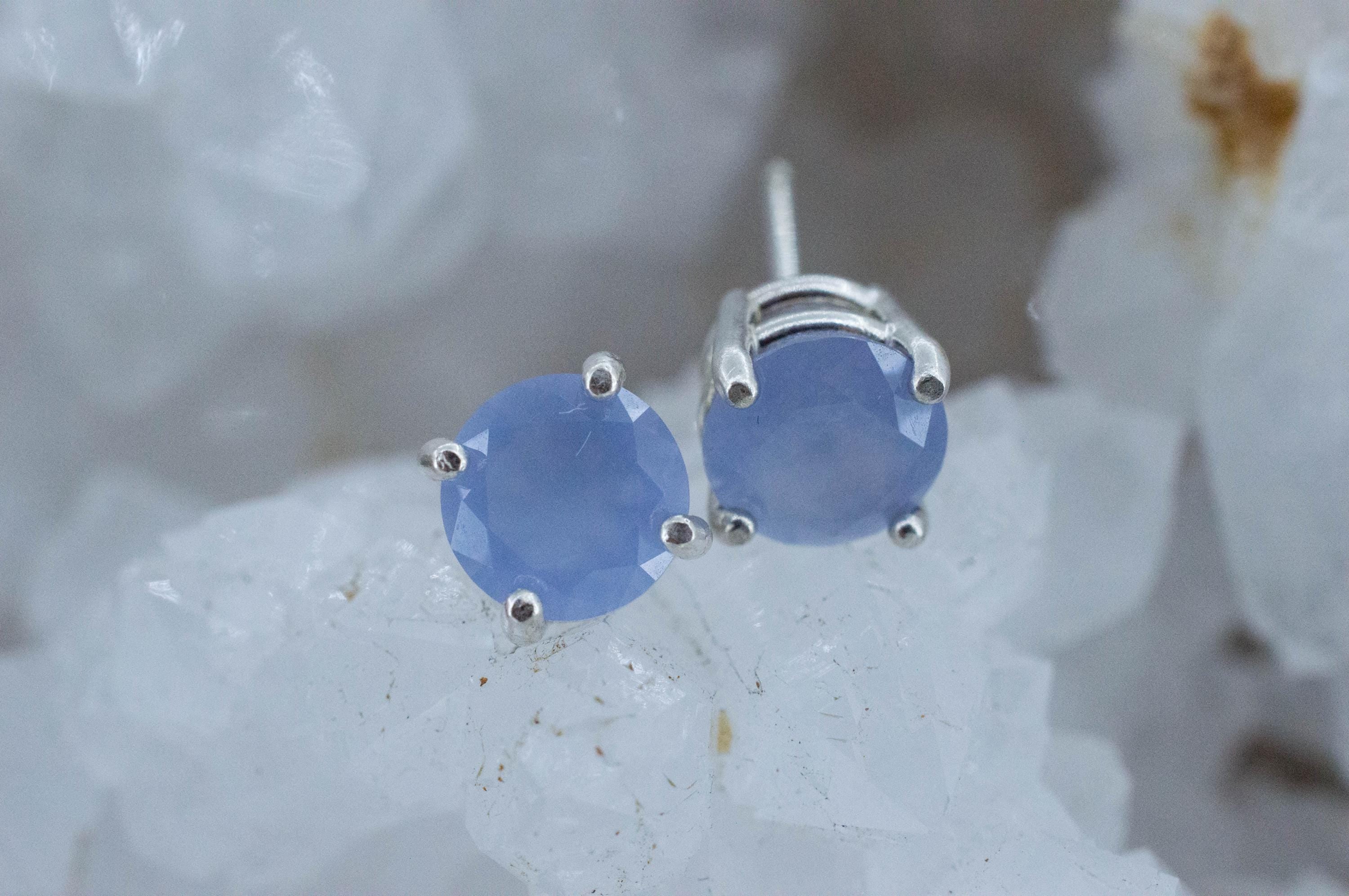 Blue Agate Earrings; Natural Untreated Namibia Agate; 1.995cts - Mark Oliver Gems