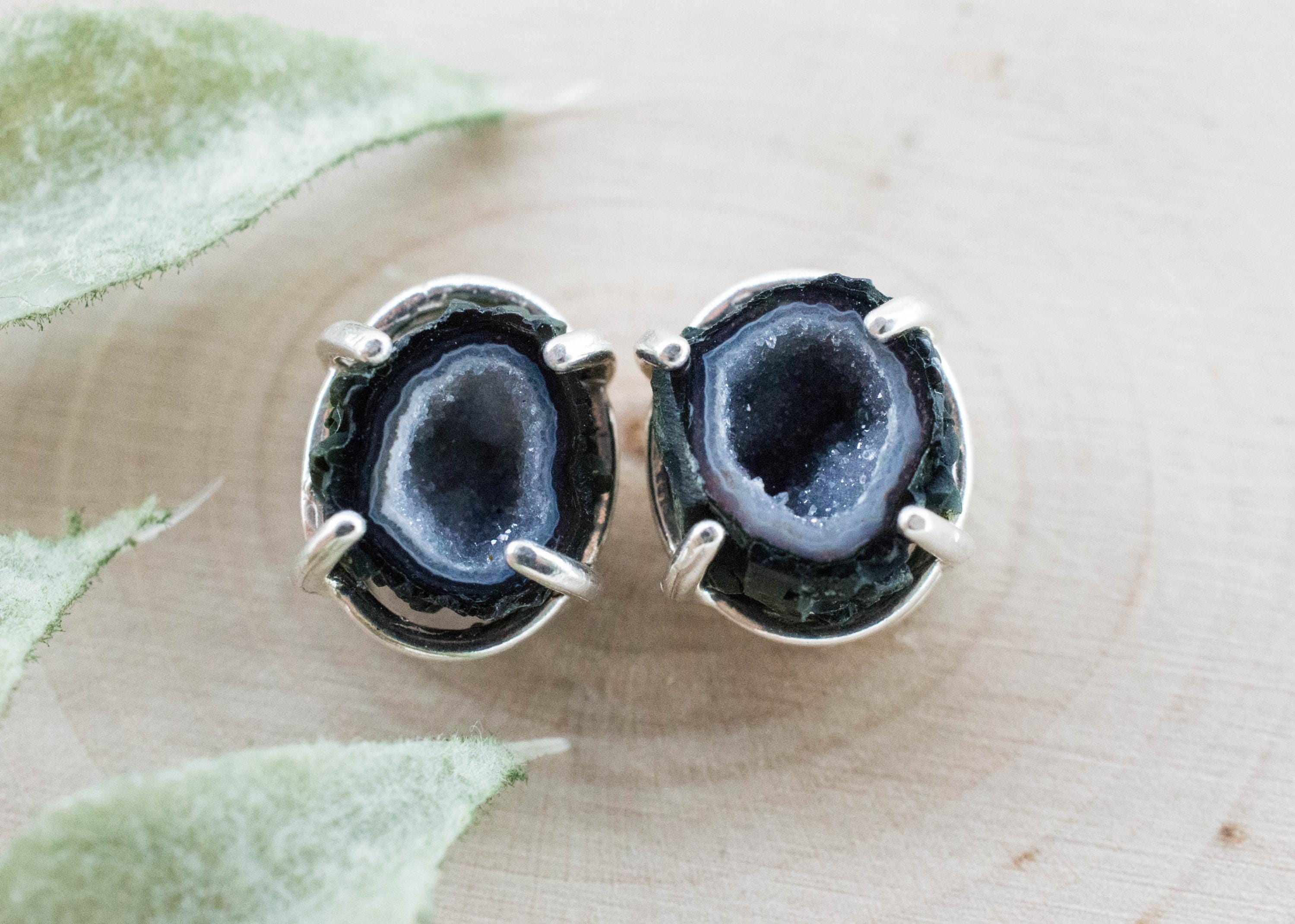 Agate Geode Earrings, Natural Untreated Mexico Tabasco Mini Geodes; 4.805cts - Mark Oliver Gems