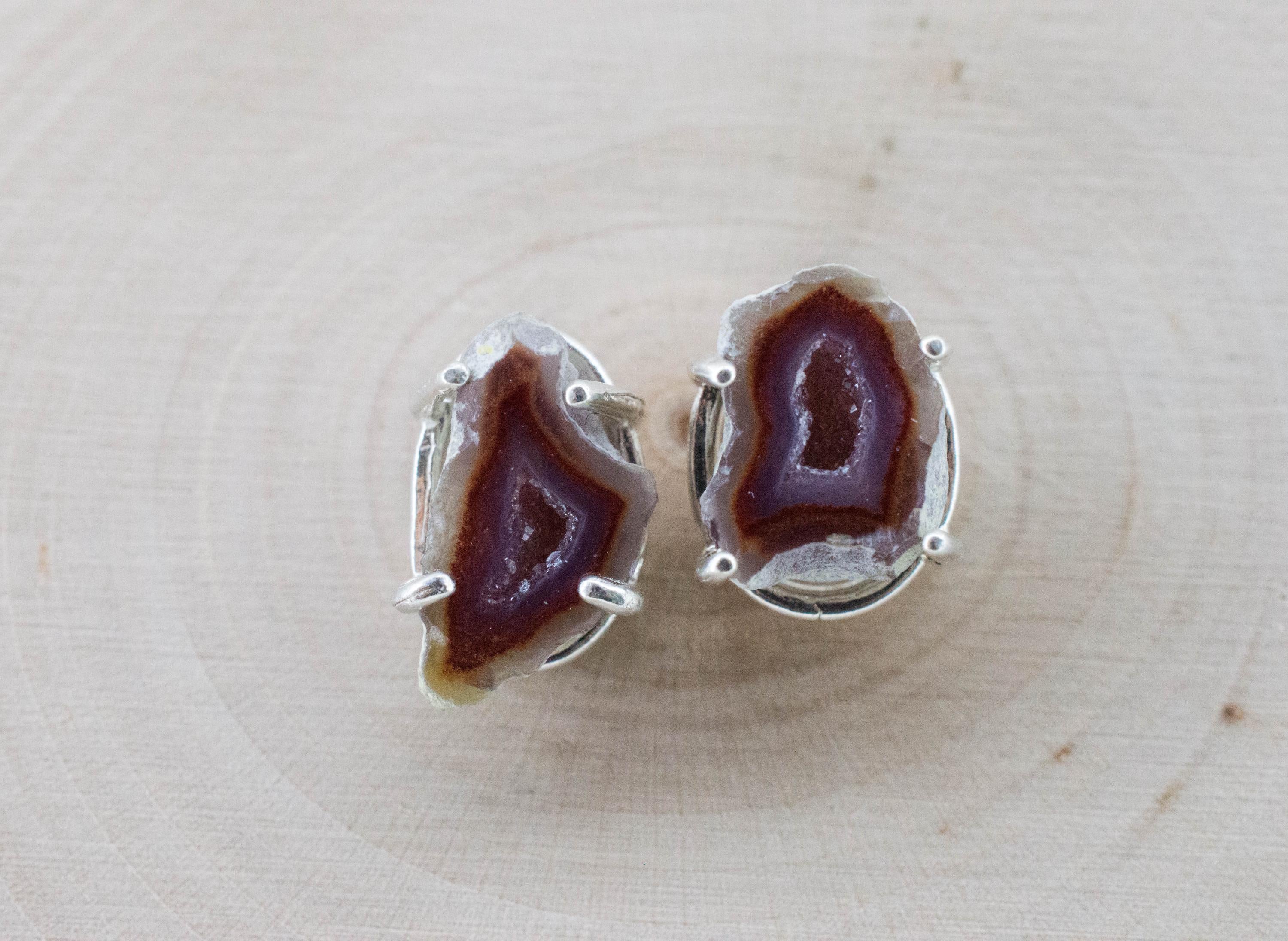 Agate Geode Earrings, Natural Untreated Mexico Tabasco Mini Geodes; 5.715cts - Mark Oliver Gems