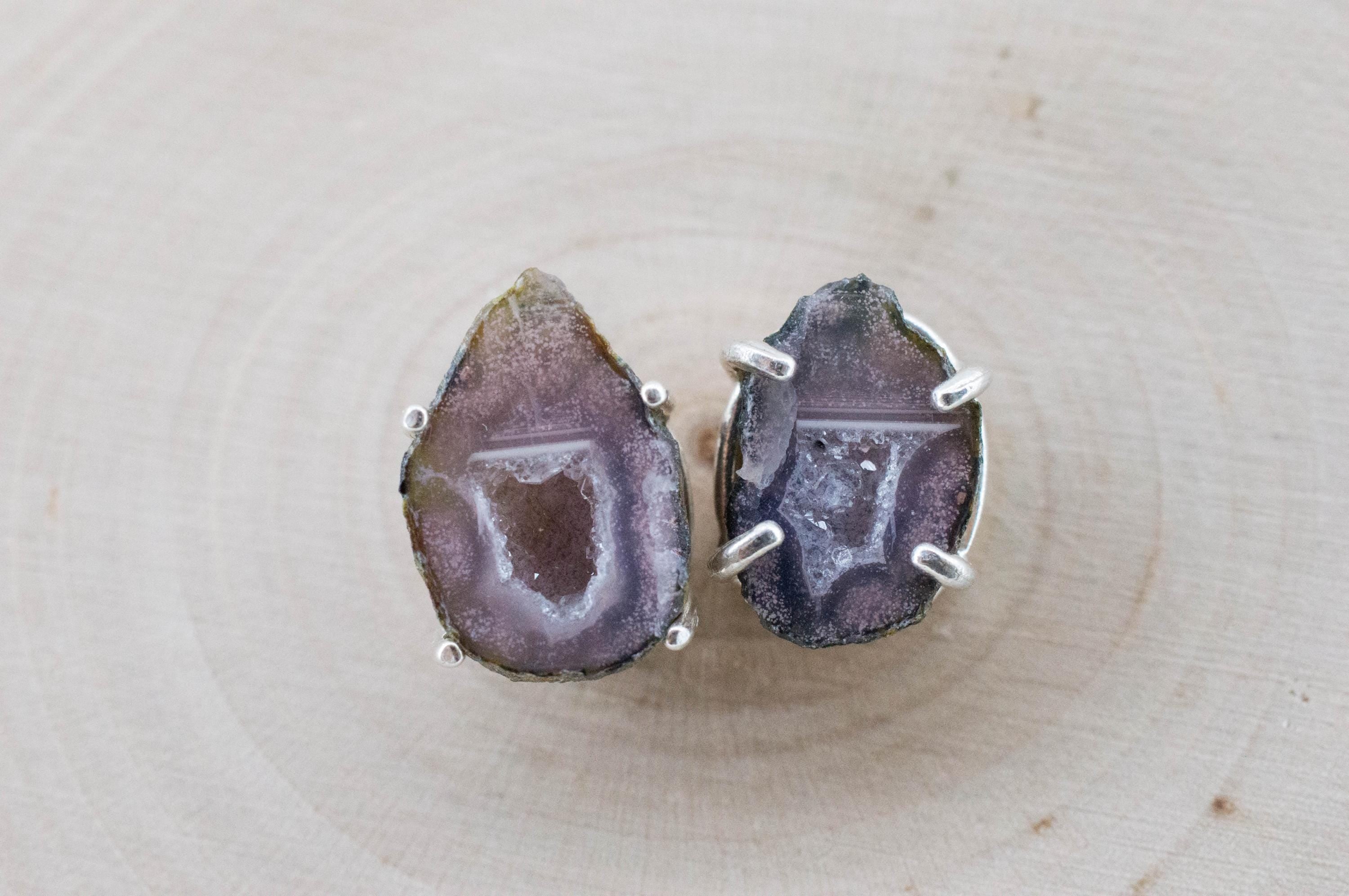 Agate Geode Earrings, Natural Untreated Mexico Tabasco Mini Geodes; 6.105cts - Mark Oliver Gems