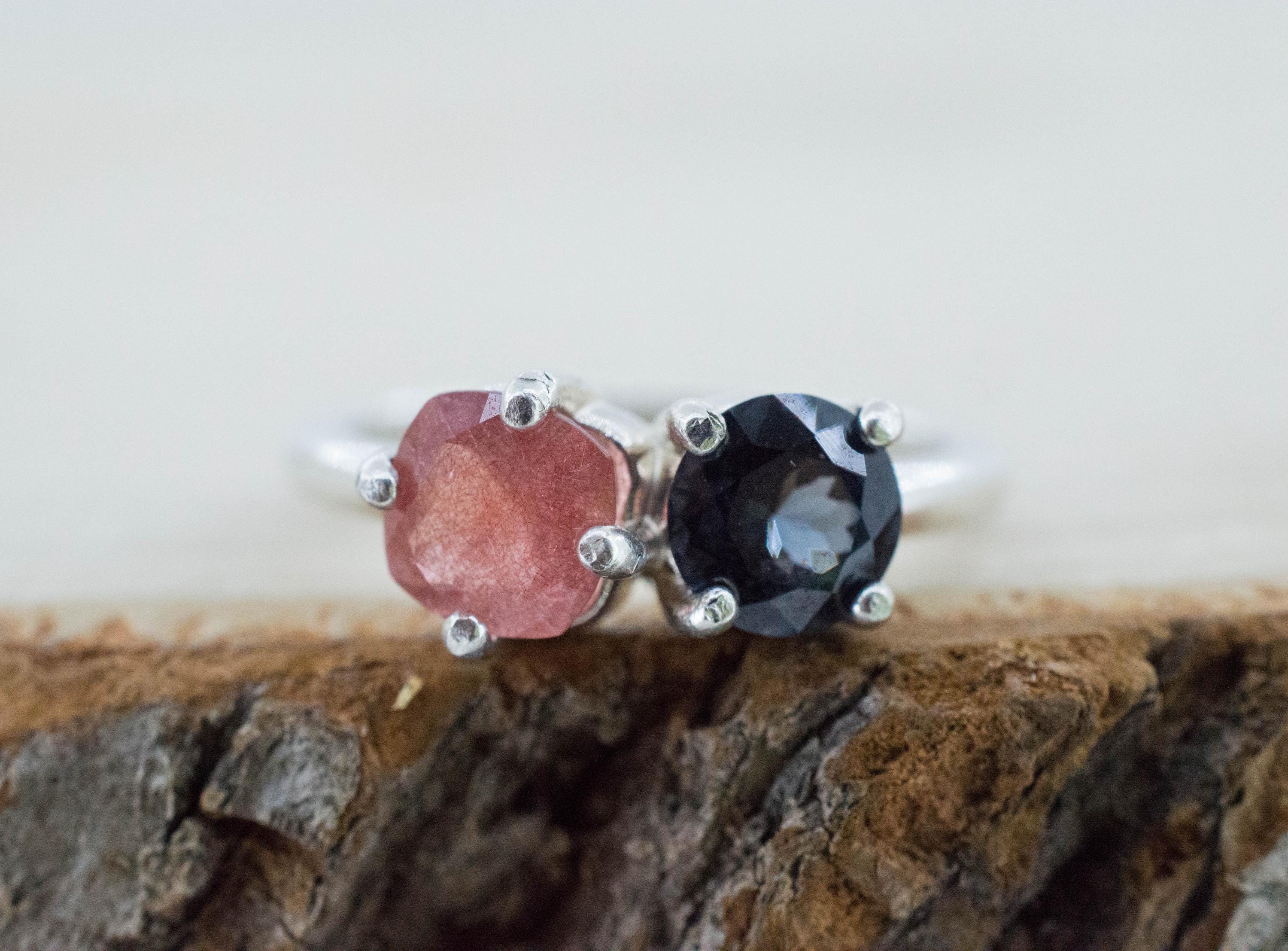 Strawberry Quartz and Blue Spinel Ring; Natural Untreated Mexico Quartz and Sri Lanka Spinel - Mark Oliver Gems