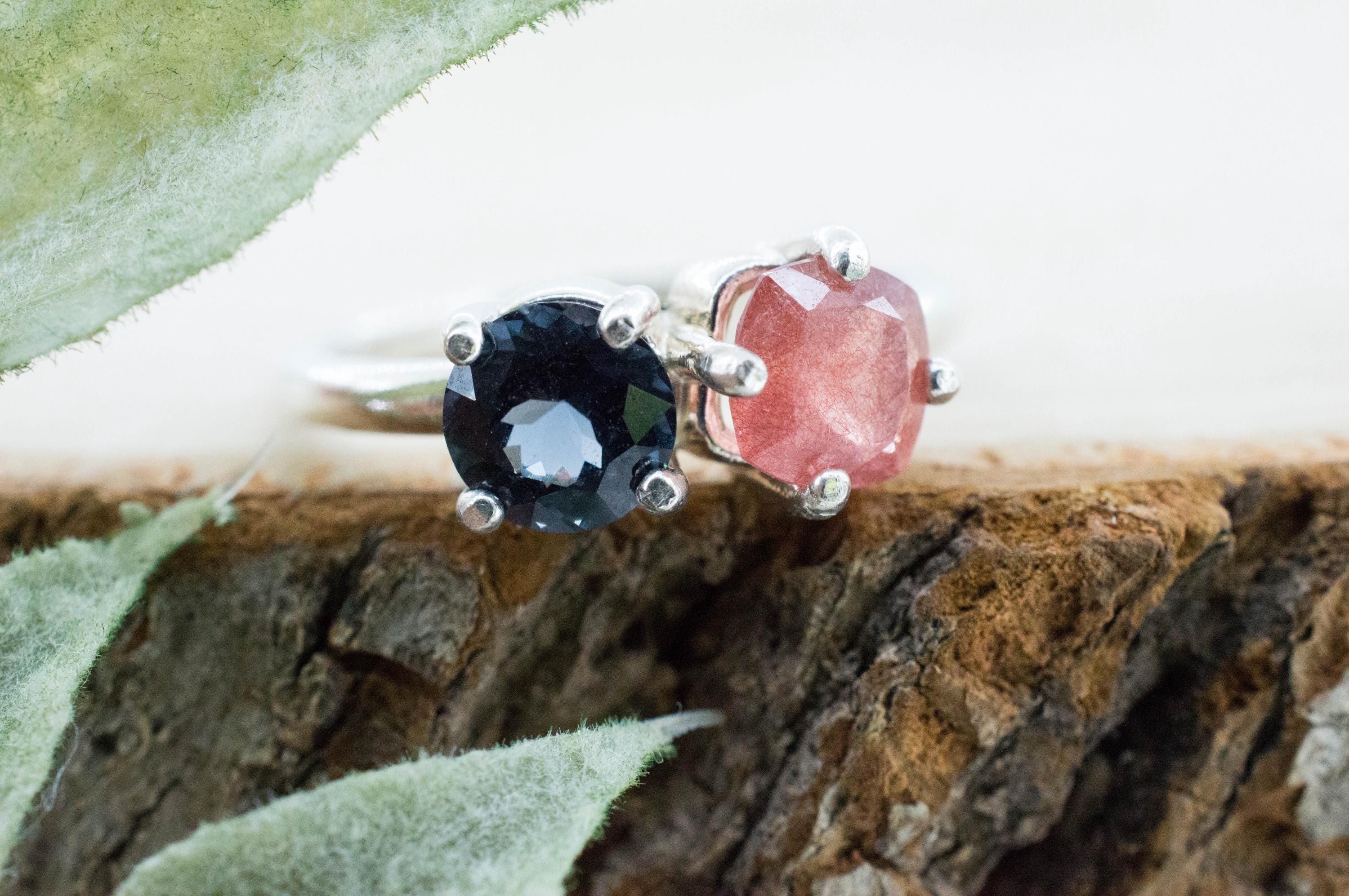 Strawberry Quartz and Blue Spinel Ring; Natural Untreated Mexico Quartz and Sri Lanka Spinel - Mark Oliver Gems