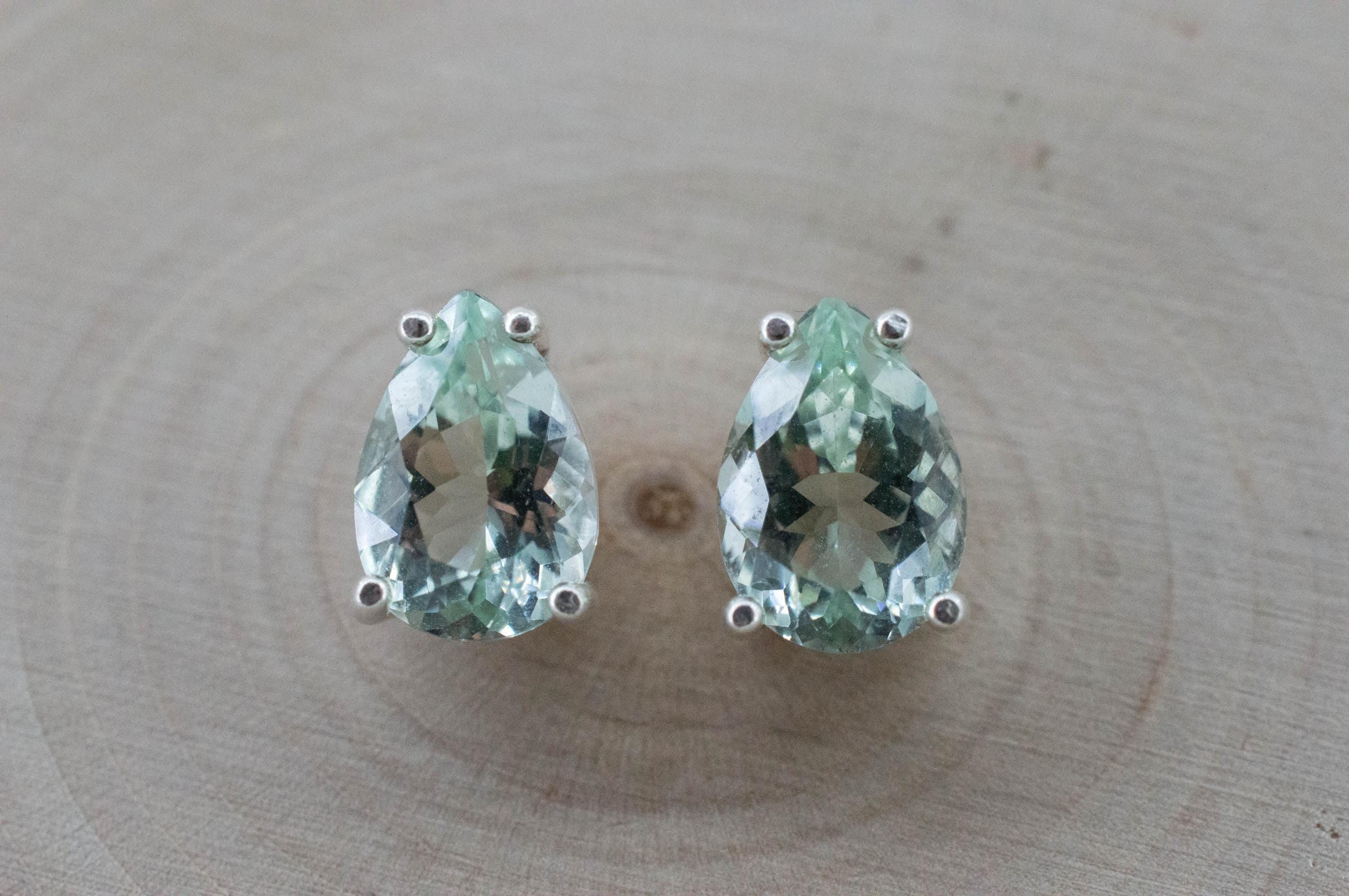 Prasiolite Earrings; Natural Brazilian Green Amethyst; 3.495cts - Mark Oliver Gems