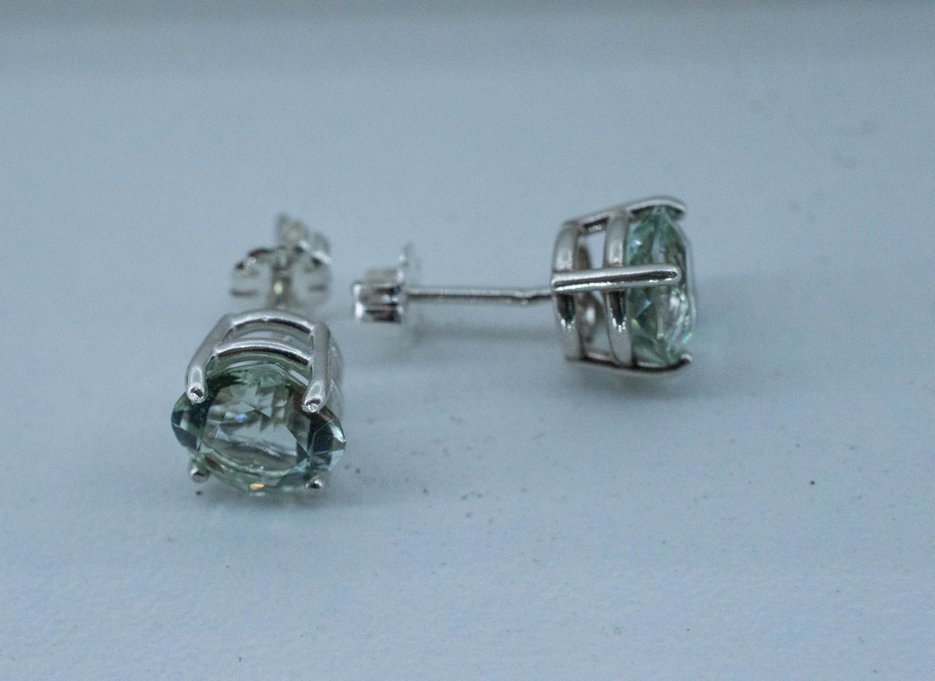 Prasiolite Earrings; Natural Brazilian Green Amethyst; 3.600cts - Mark Oliver Gems