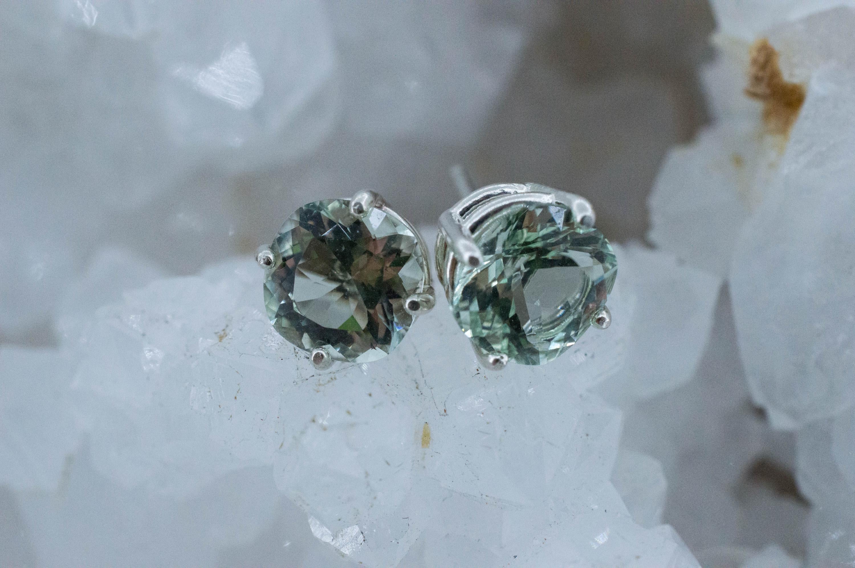 Prasiolite Earrings; Natural Brazilian Green Amethyst; 3.600cts - Mark Oliver Gems