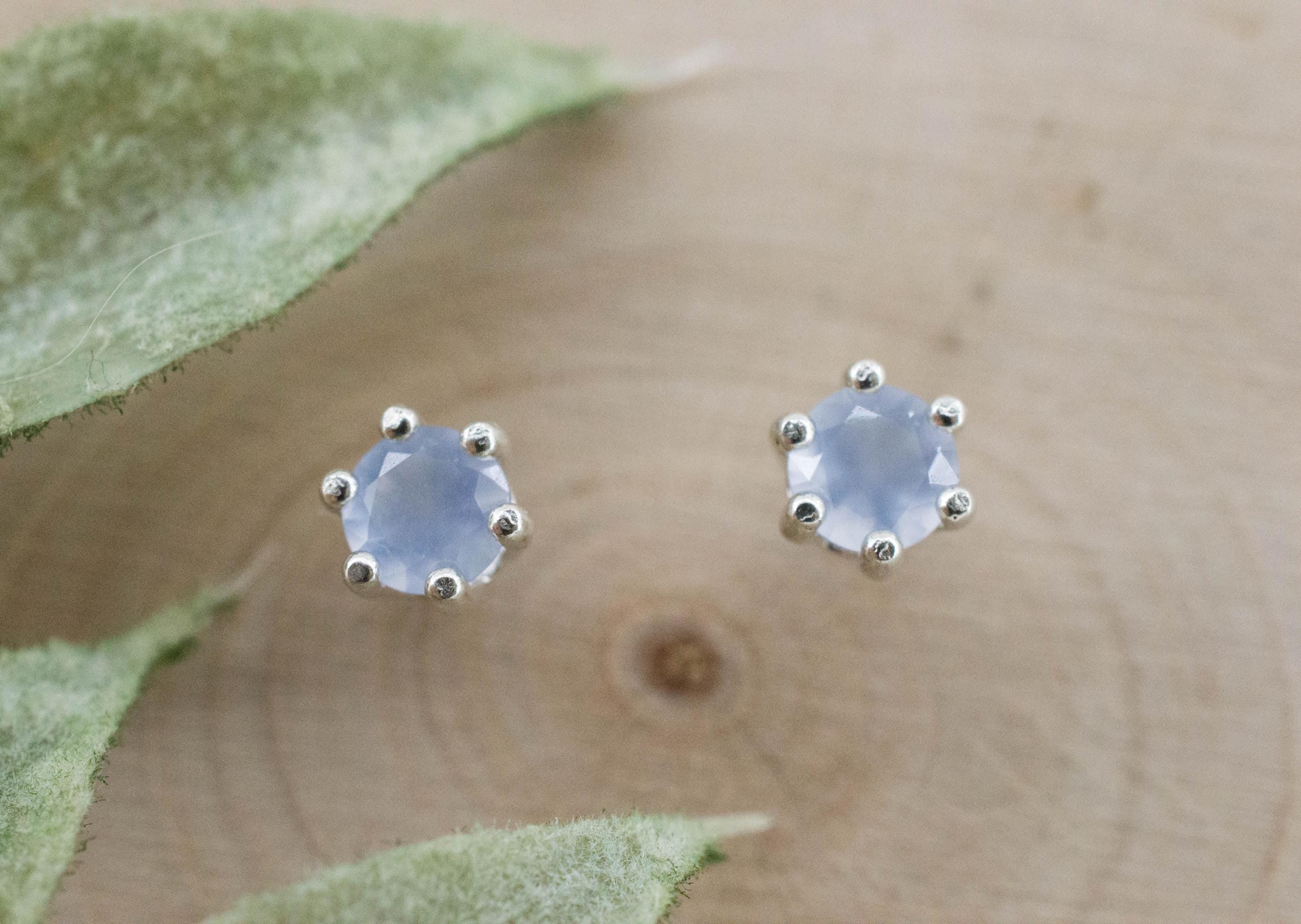 Blue Agate Earrings; Natural Untreated Namibia Agate; 0.395cts - Mark Oliver Gems
