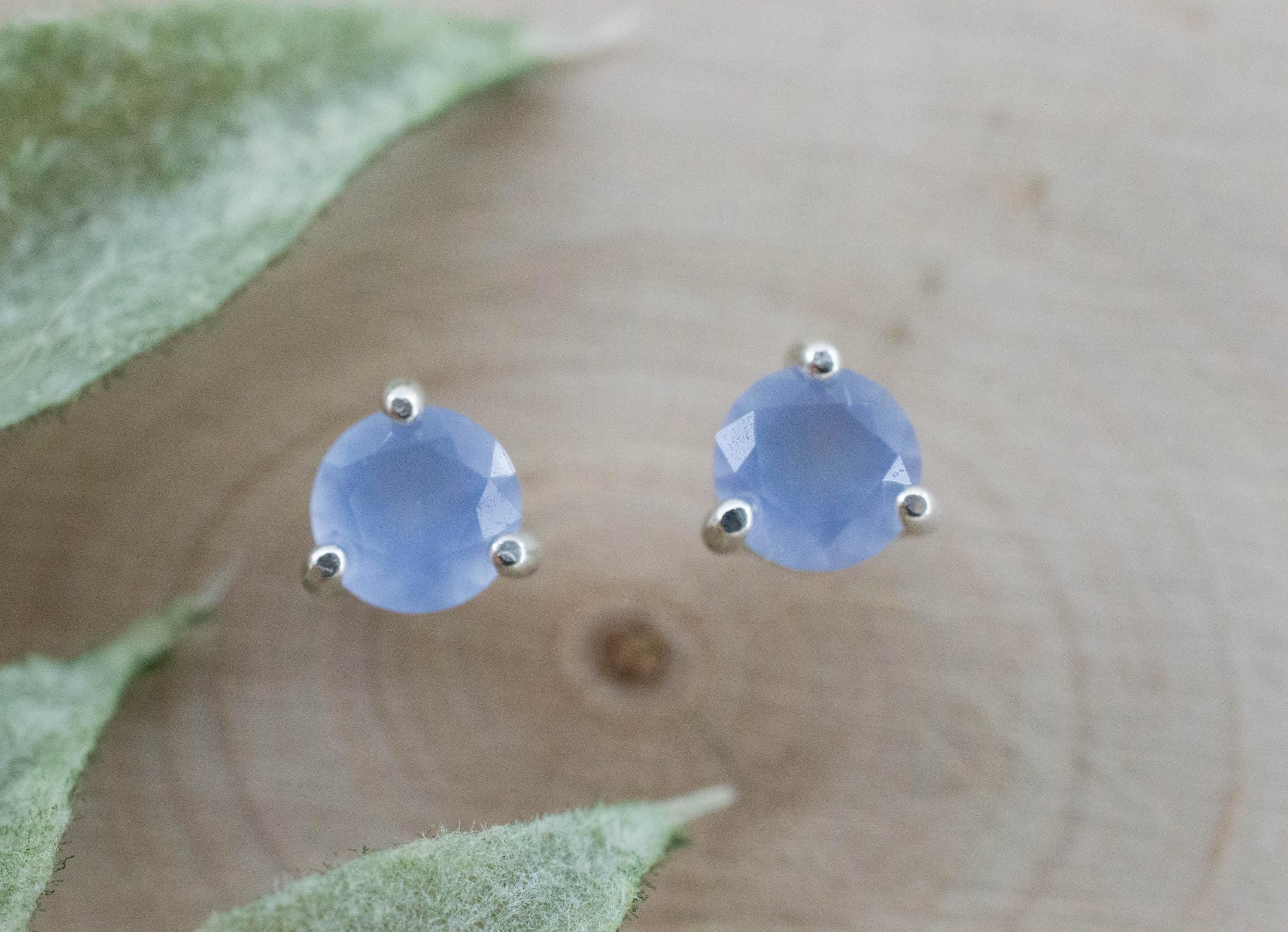Blue Agate Earrings; Natural Untreated Namibia Agate; 0.760cts - Mark Oliver Gems