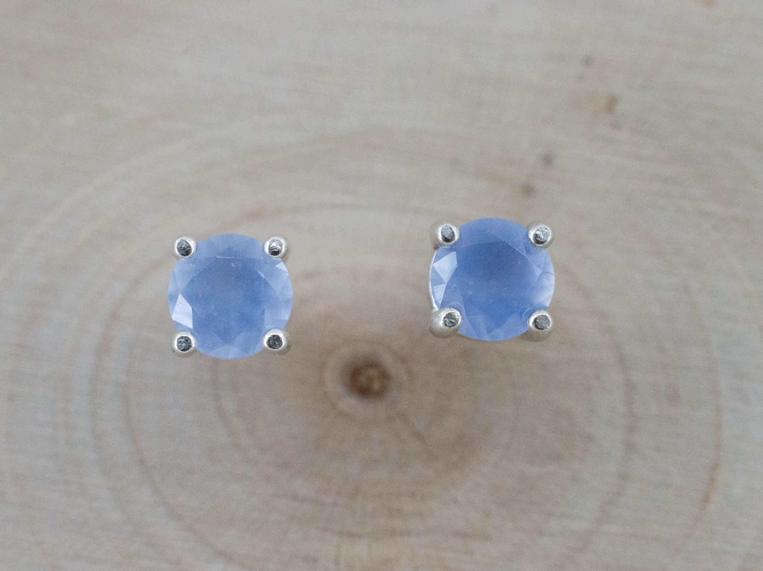 Blue Agate Earrings; Natural Untreated Namibia Agate; 0.835cts - Mark Oliver Gems