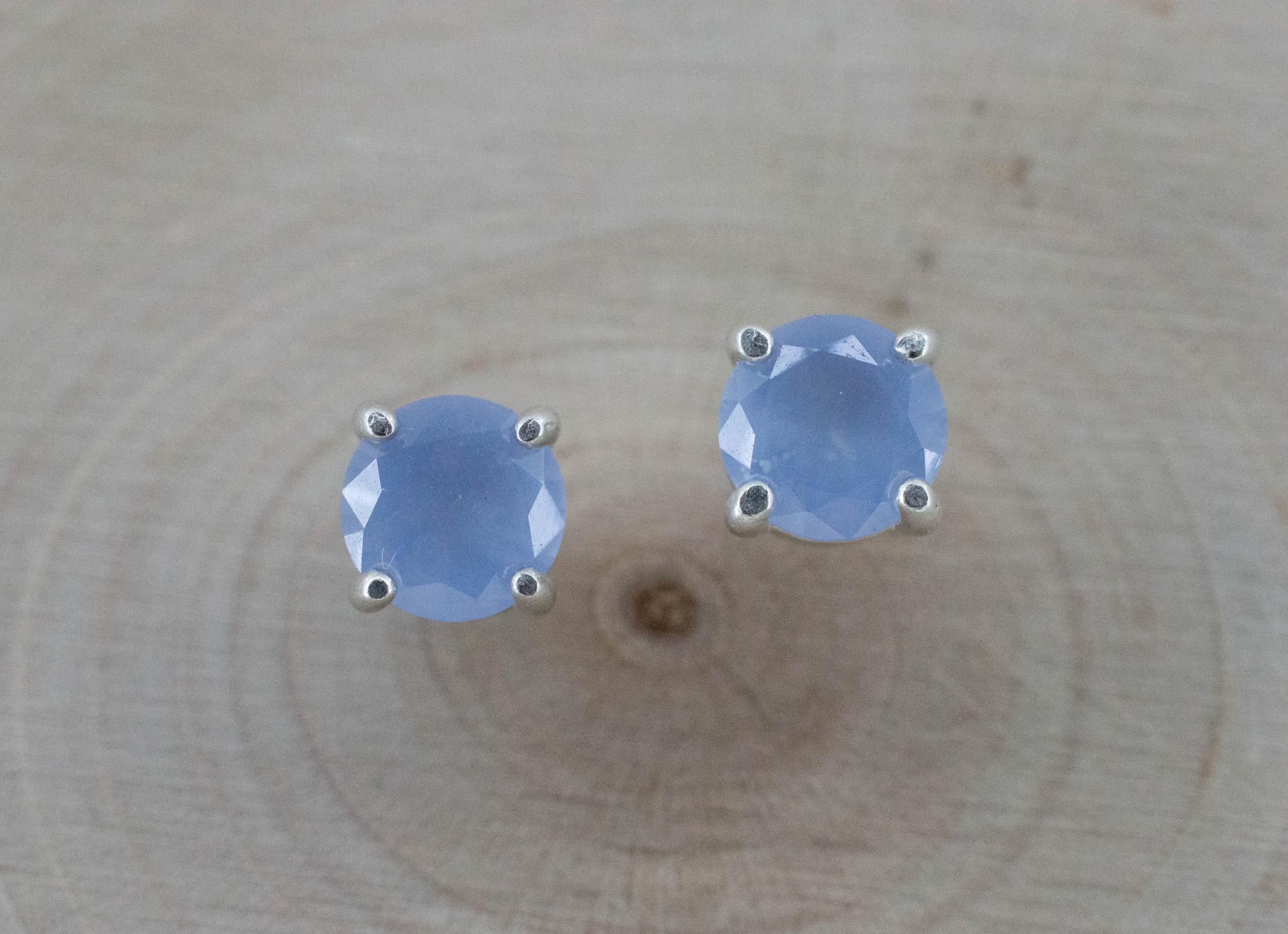 Blue Agate Earrings; Natural Untreated Namibia Agate; 1.215cts - Mark Oliver Gems