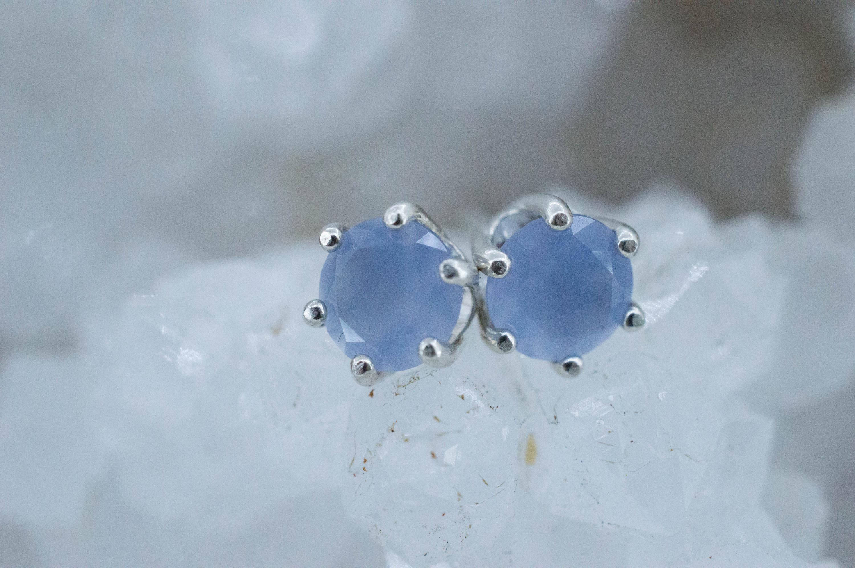 Blue Agate Earrings; Natural Untreated Namibia Agate; 1.345cts - Mark Oliver Gems