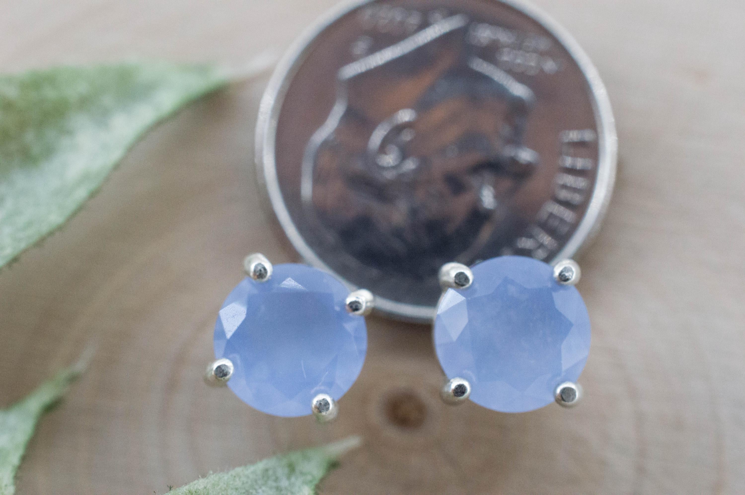 Blue Agate Earrings; Natural Untreated Namibia Agate; 1.995cts - Mark Oliver Gems