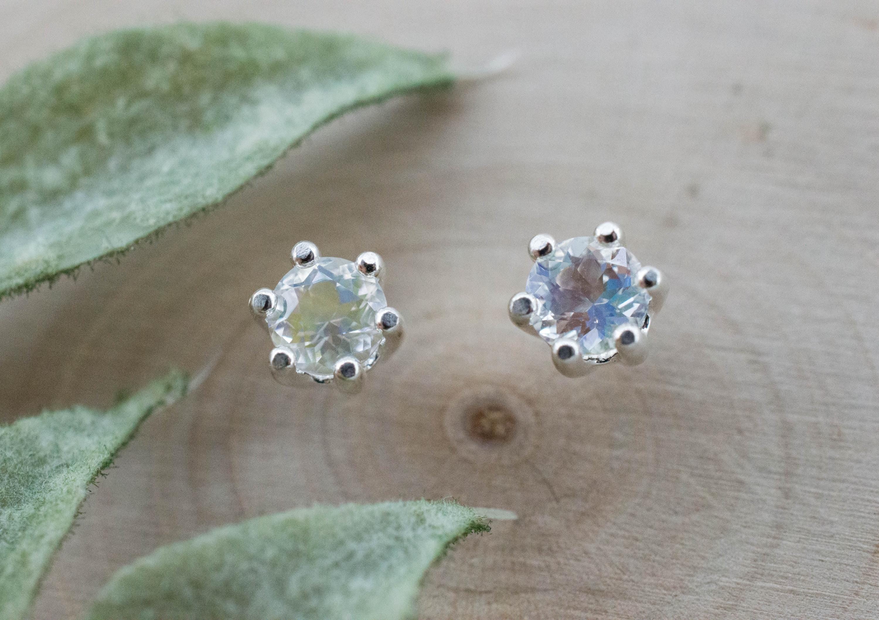 Rainbow Moonstone Earrings, Natural Untreated Madagascar Moonstone; 0.650cts