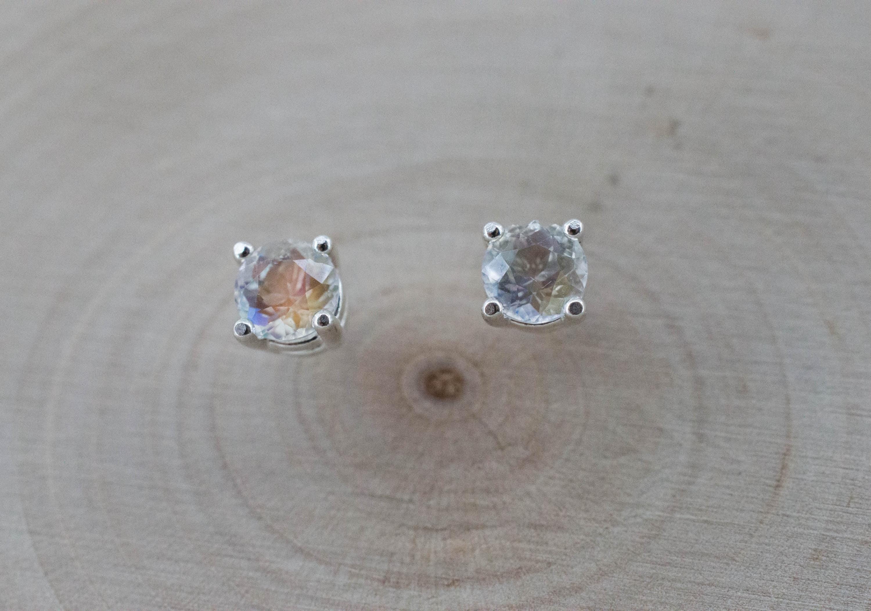 Rainbow Moonstone Earrings, Natural Untreated Madagascar Moonstone; 0.695cts