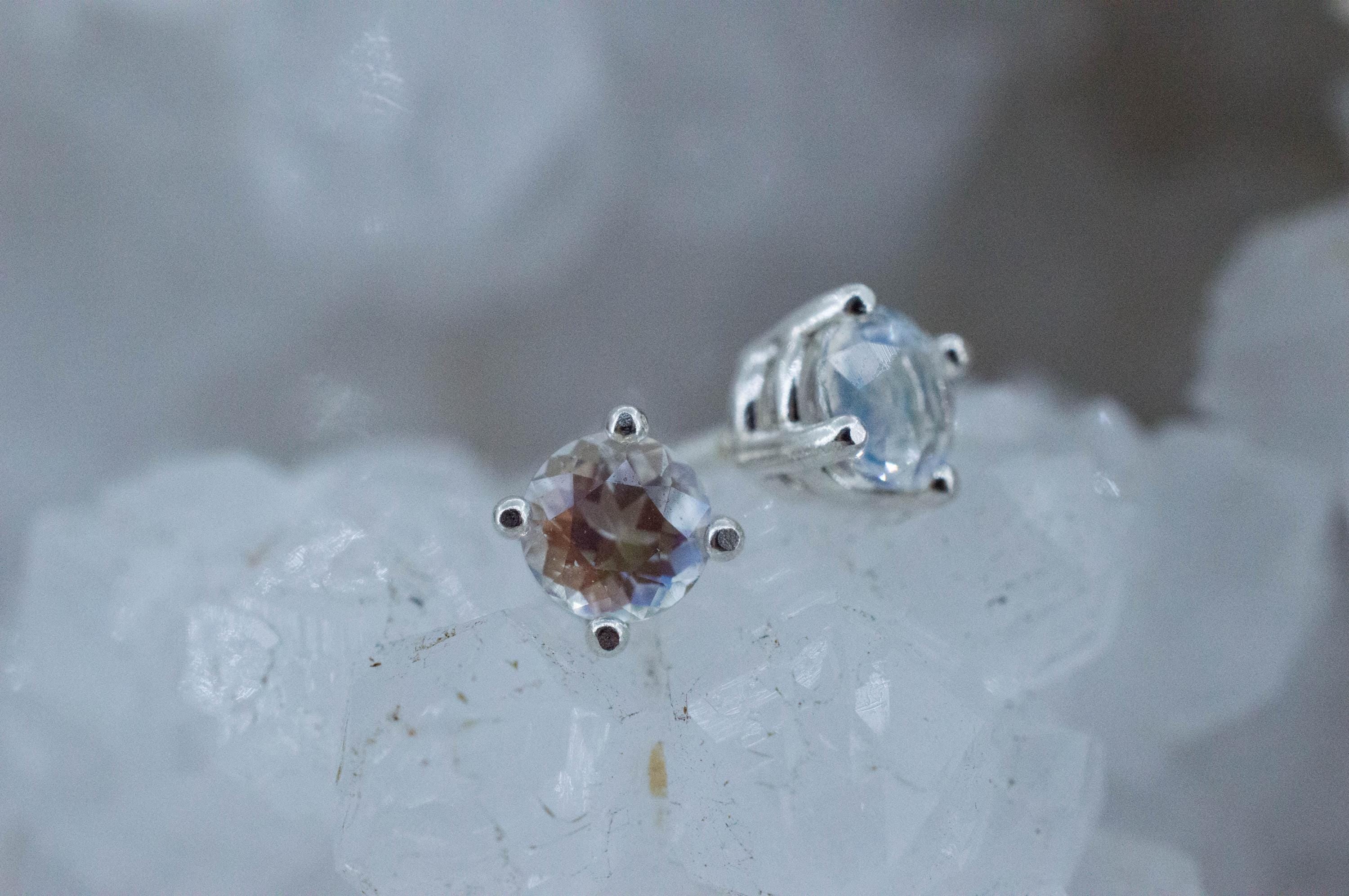 Rainbow Moonstone Earrings, Natural Untreated Madagascar Moonstone; 0.695cts