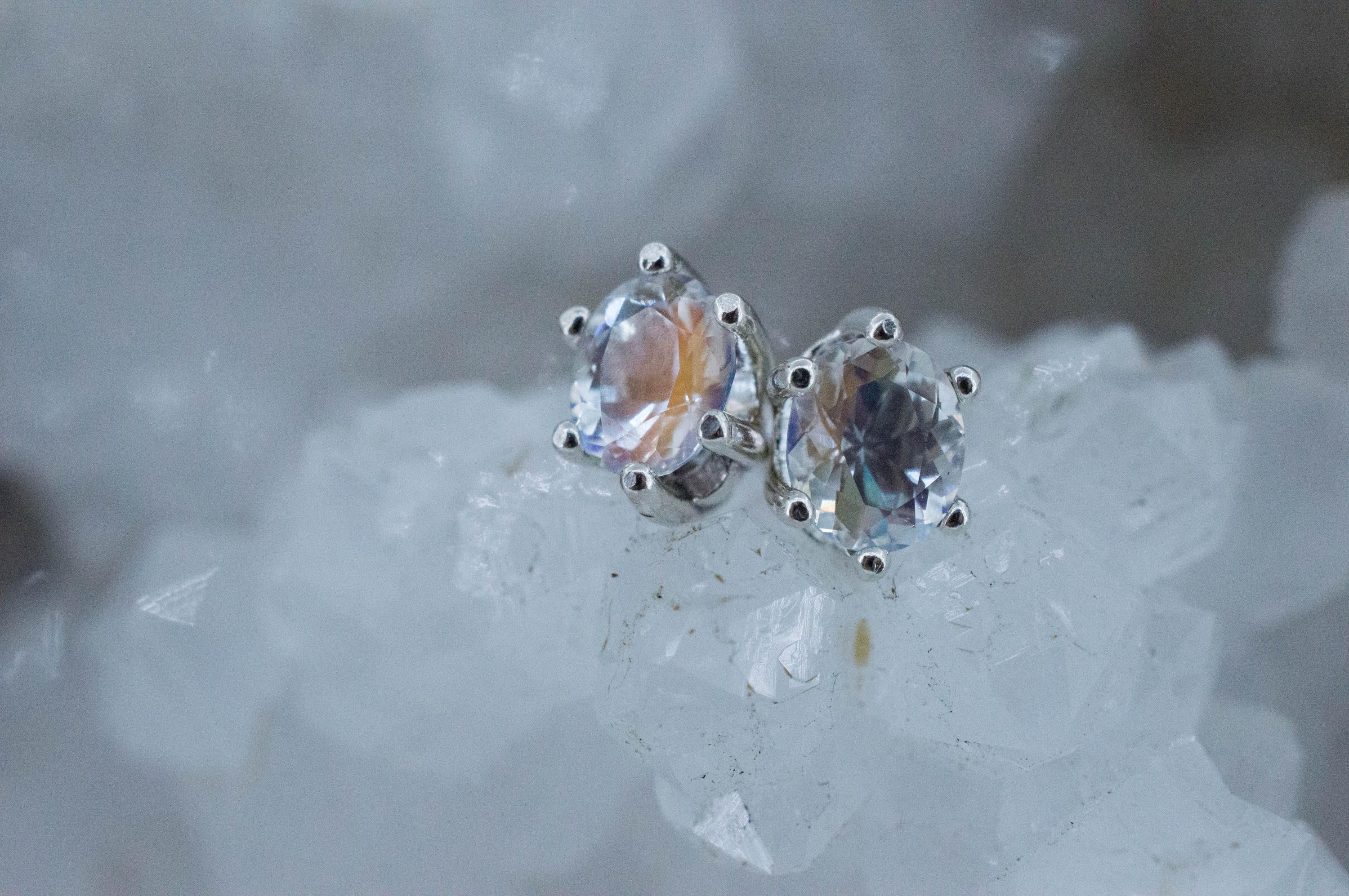 Rainbow Moonstone Earrings, Natural Untreated Madagascar Moonstone; 1.190cts