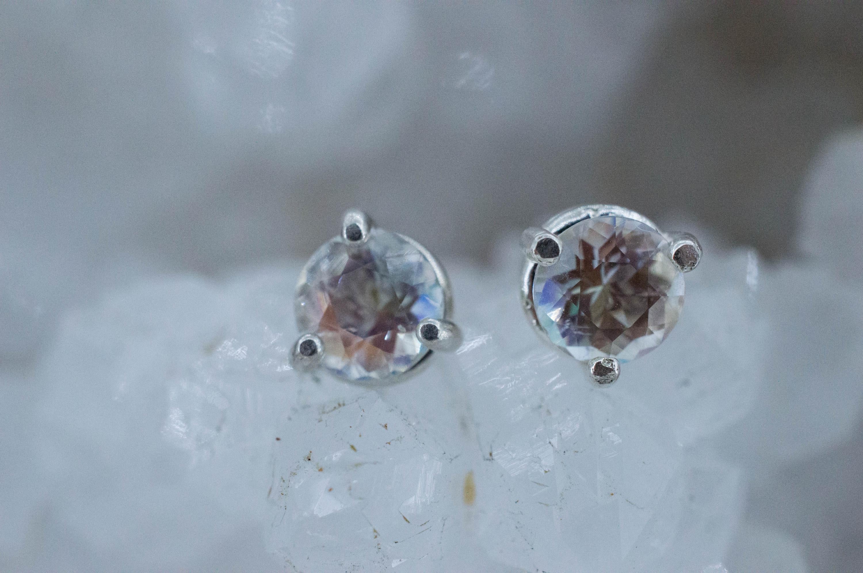 Rainbow Moonstone Earrings, Natural Untreated Madagascar Moonstone; 1.270cts