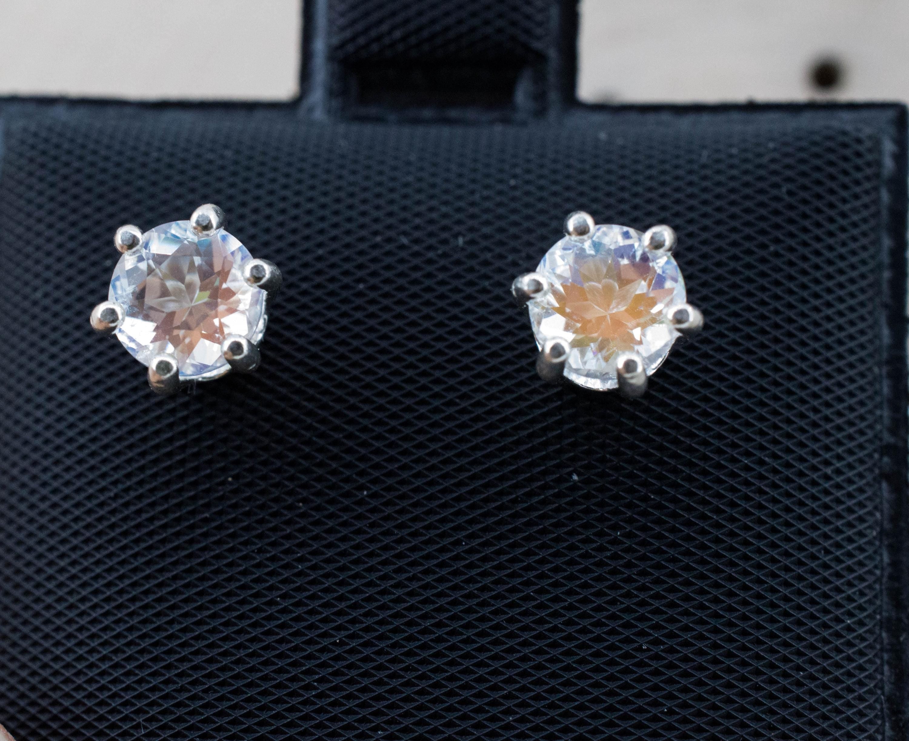 Rainbow Moonstone Earrings, Natural Untreated Madagascar Moonstone; 1.330cts