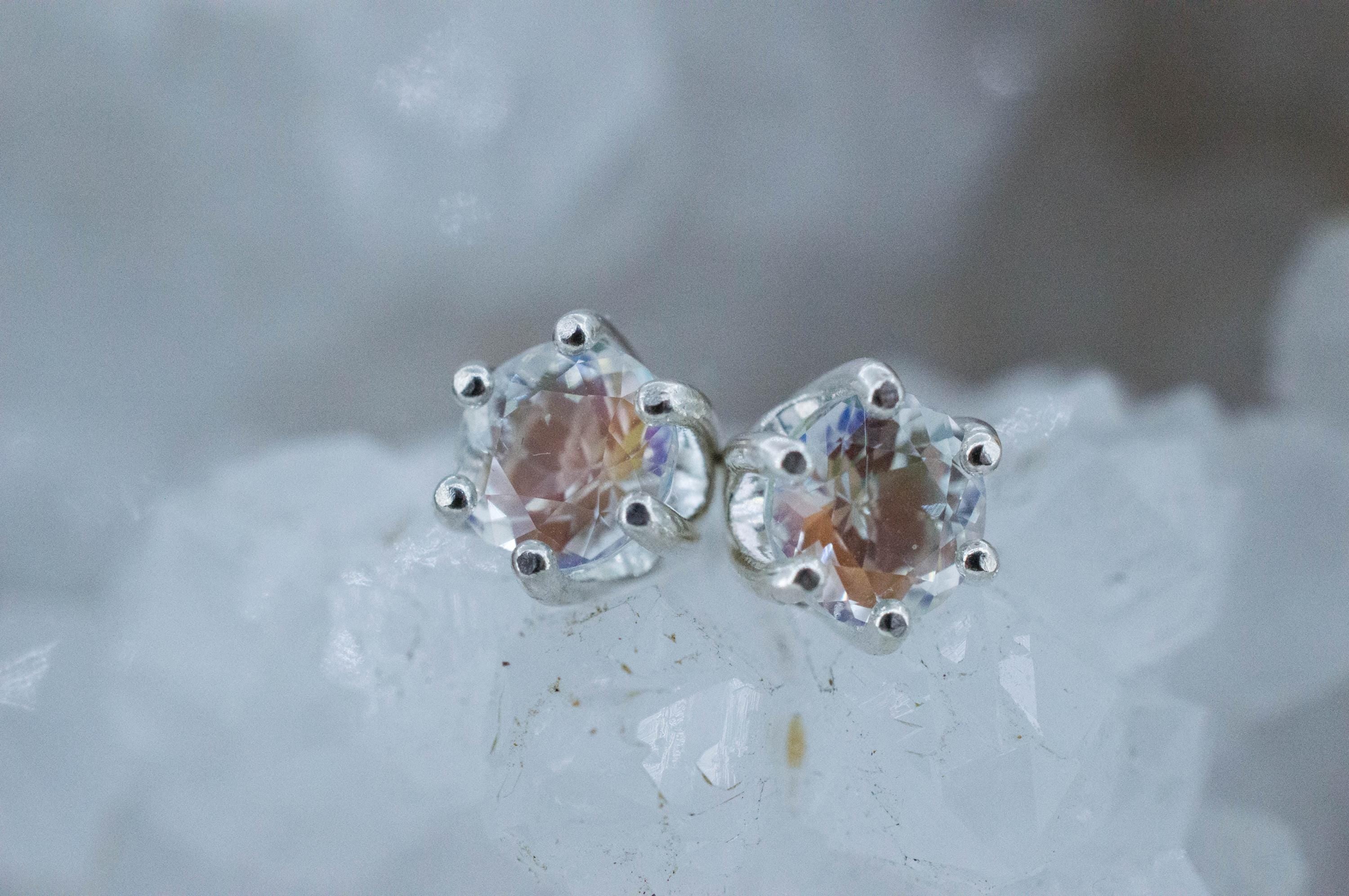 Rainbow Moonstone Earrings, Natural Untreated Madagascar Moonstone; 1.330cts