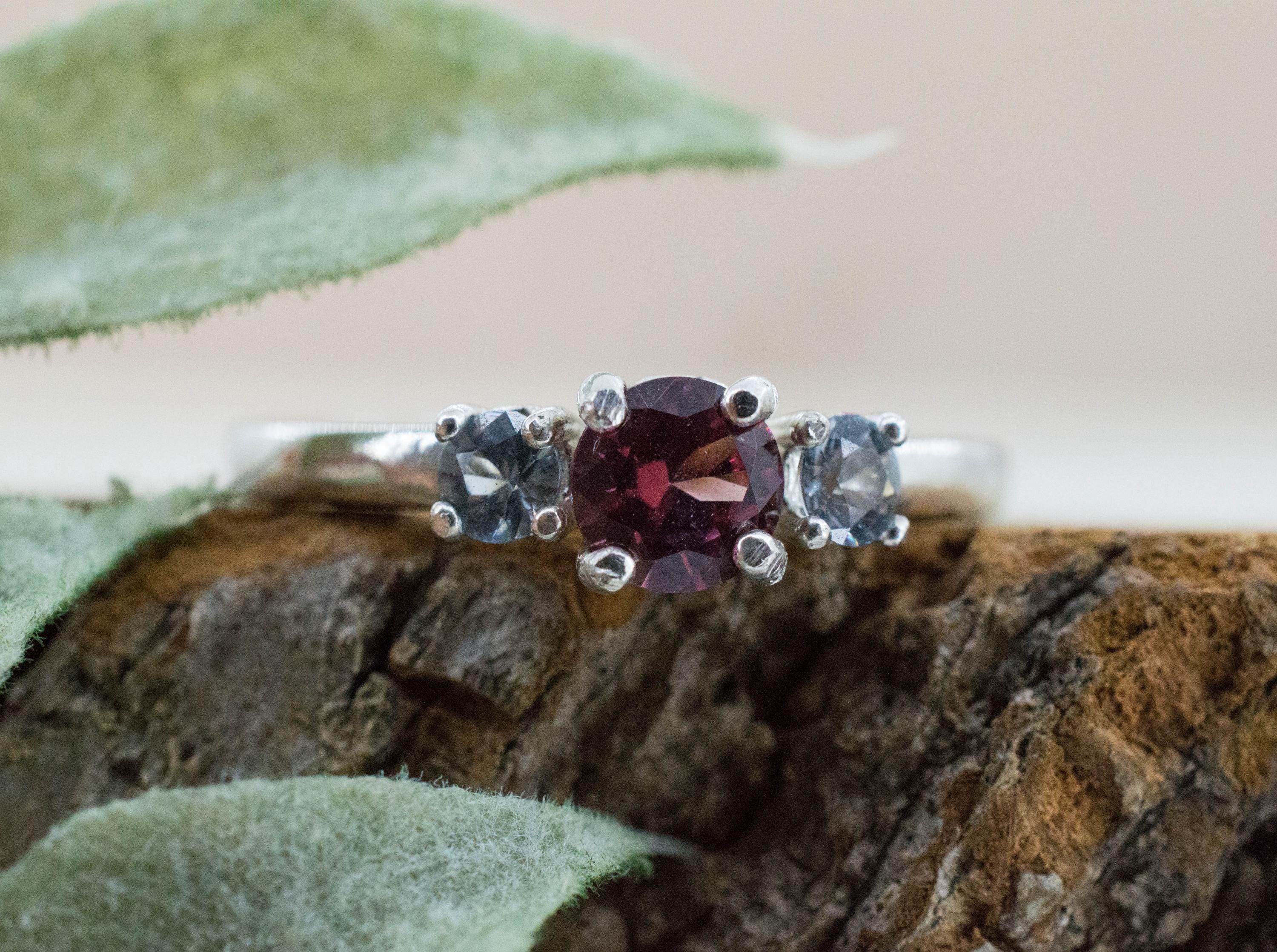 Imperial Garnet and Gray Spinel Ring, Natural Untreated Tanzania Lindi Garnet and Mozambique Spinel - Mark Oliver Gems