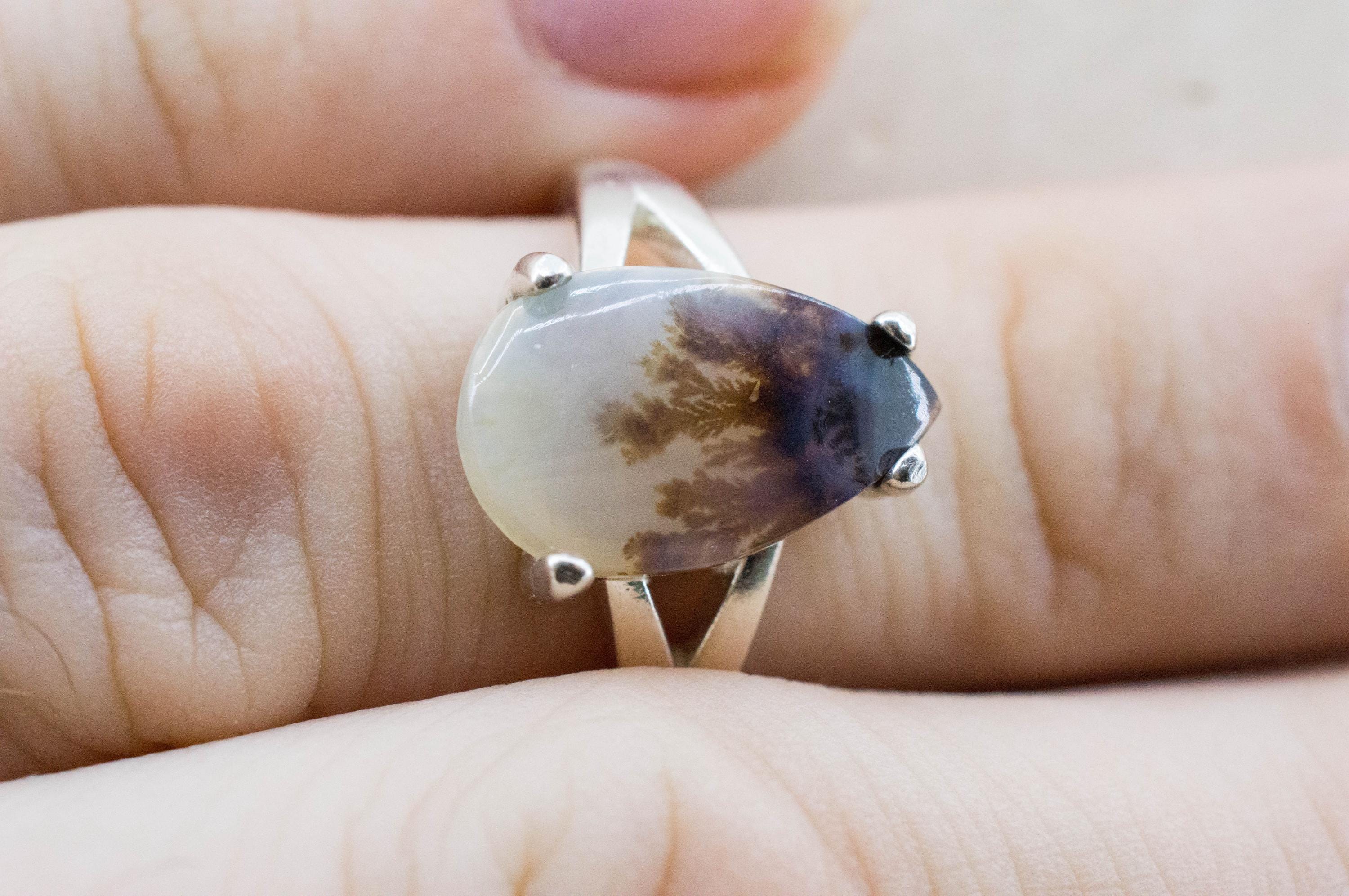 Dendritic Agate Ring; Natural Untreated India Sanjar Agate; 3.115cts - Mark Oliver Gems