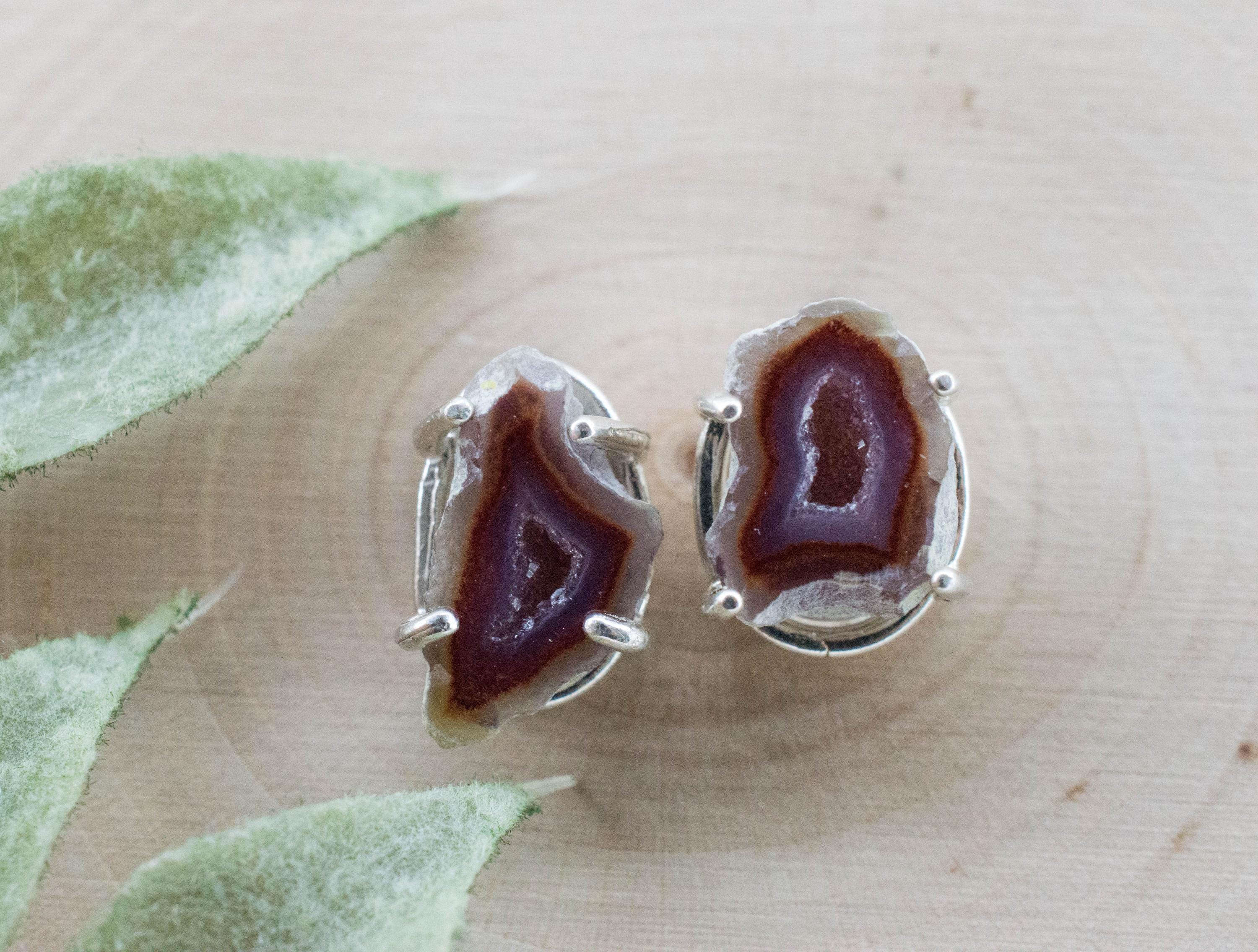 Agate Geode Earrings, Natural Untreated Mexico Tabasco Mini Geodes; 5.715cts - Mark Oliver Gems