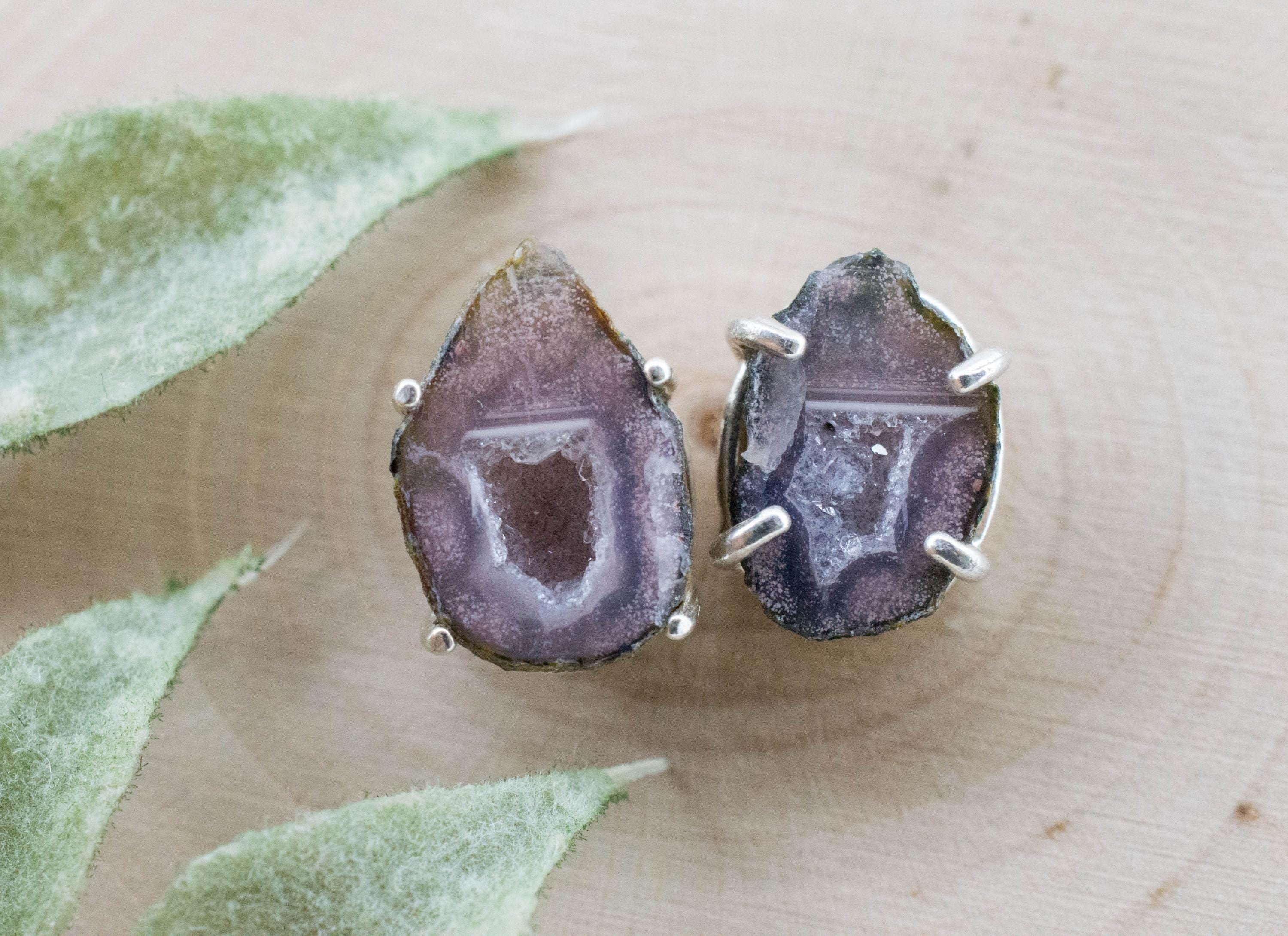 Agate Geode Earrings, Natural Untreated Mexico Tabasco Mini Geodes; 6.105cts - Mark Oliver Gems