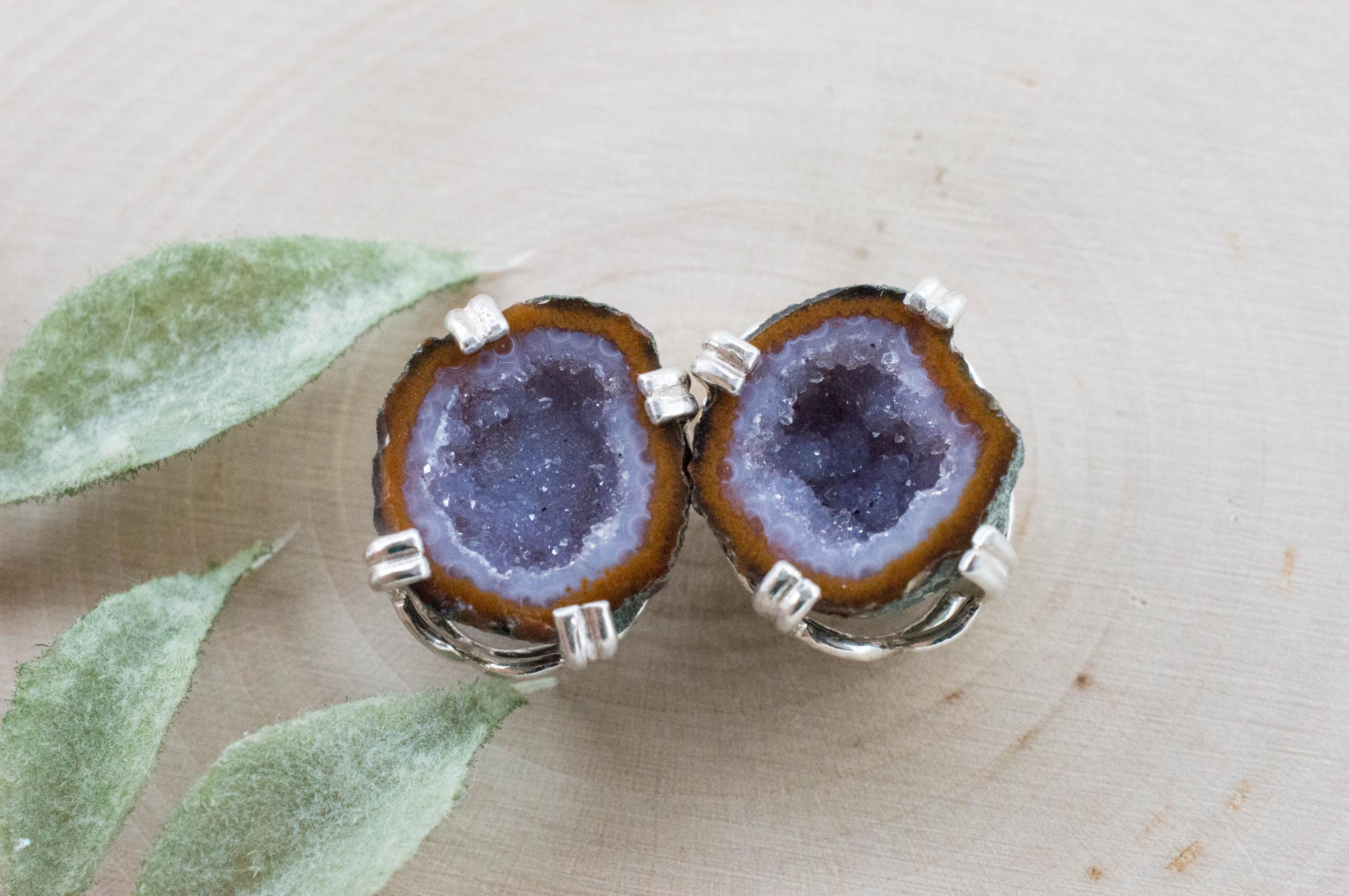 Agate Geode Earrings, Natural Untreated Mexico Tabasco Mini Geodes; 15.975cts - Mark Oliver Gems