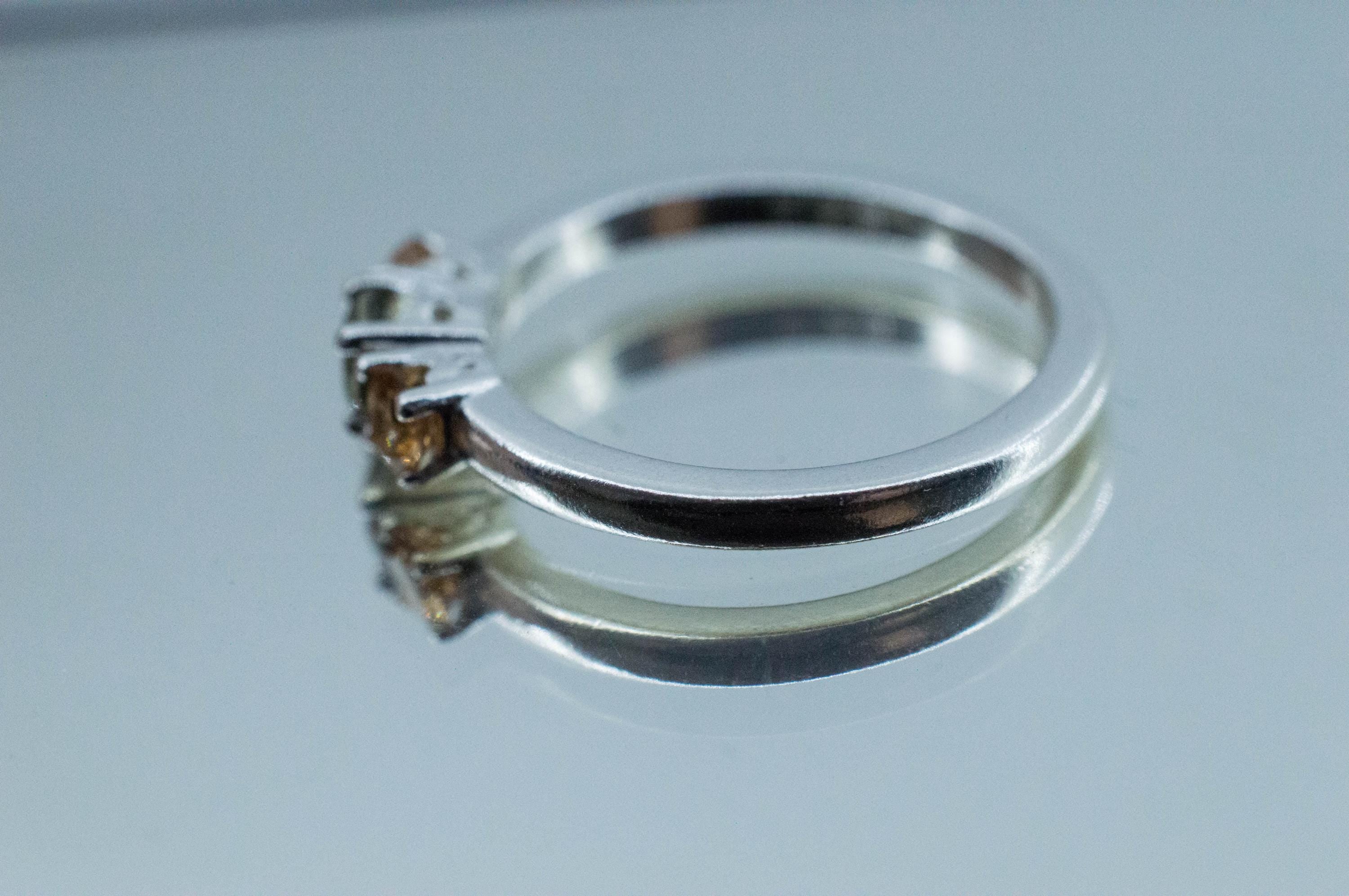 Moldavite and Hessonite Garnet Ring, Natural Untreated Moldavite and Garnet