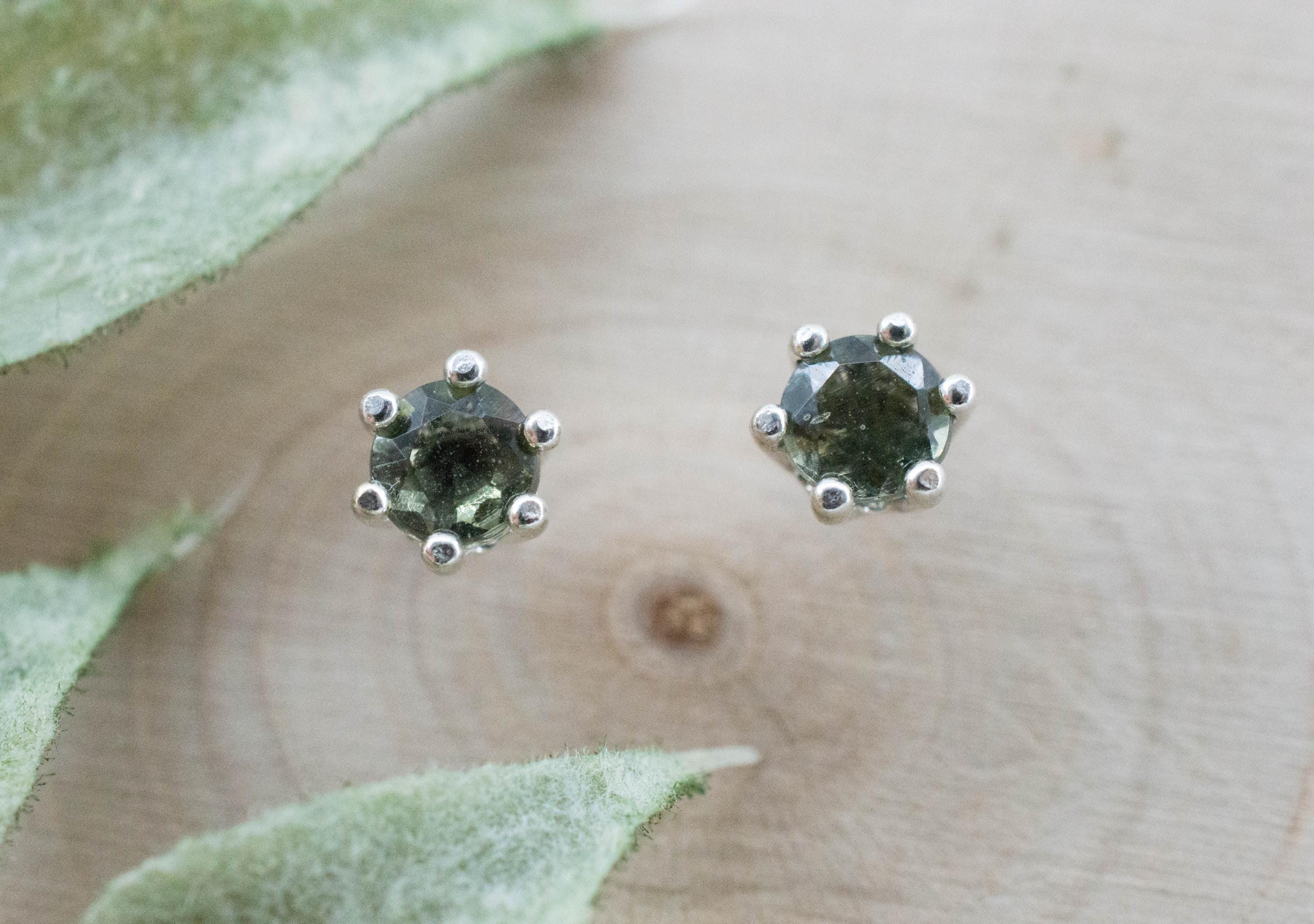 Moldavite Earrings; Natural Untreated Czech Republic Moldavite; 0.400cts