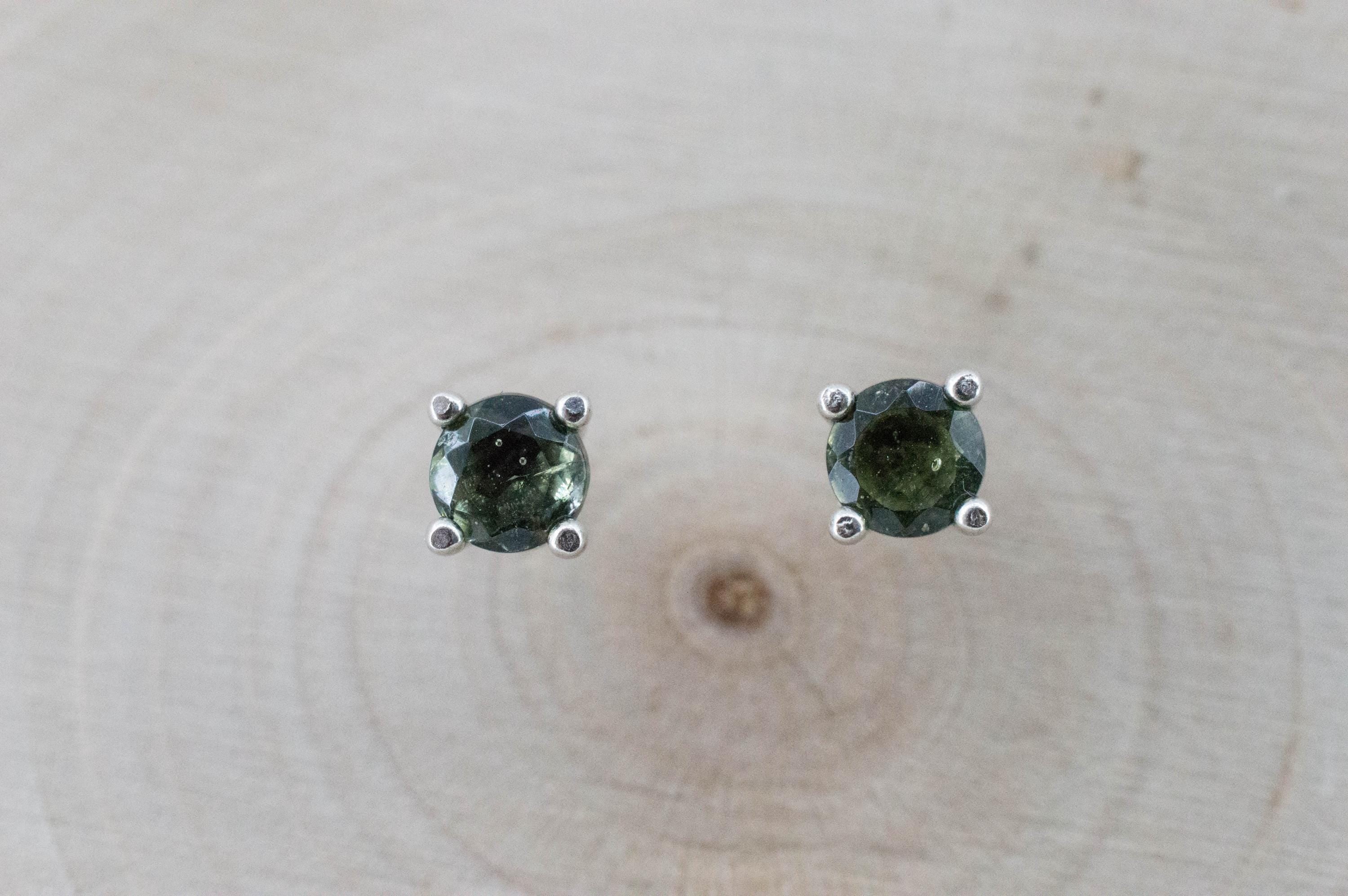 Moldavite Earrings; Natural Untreated Czech Republic Moldavite; 0.430cts