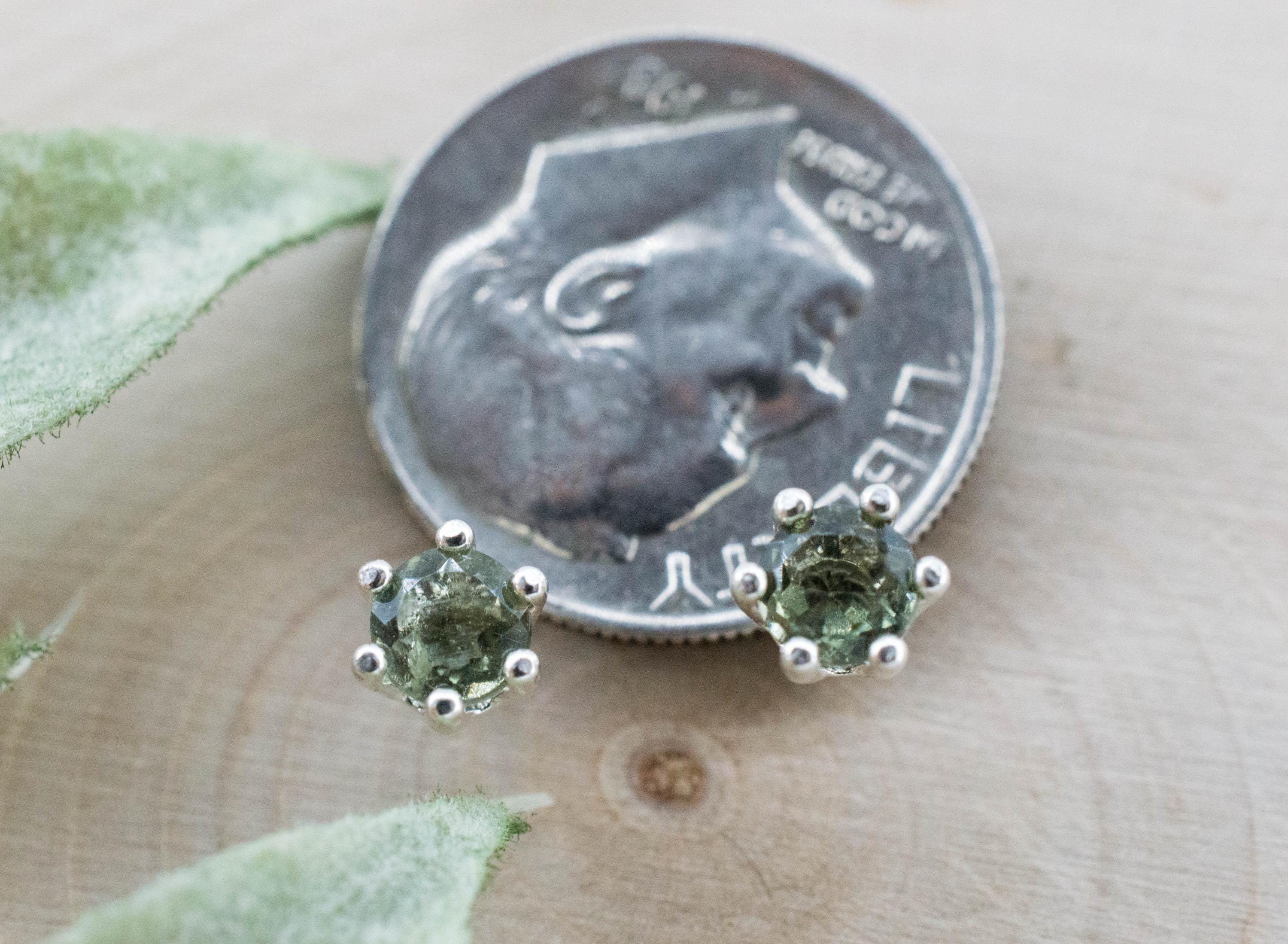 Moldavite Earrings; Natural Untreated Czech Republic Moldavite; 0.435cts - Mark Oliver Gems