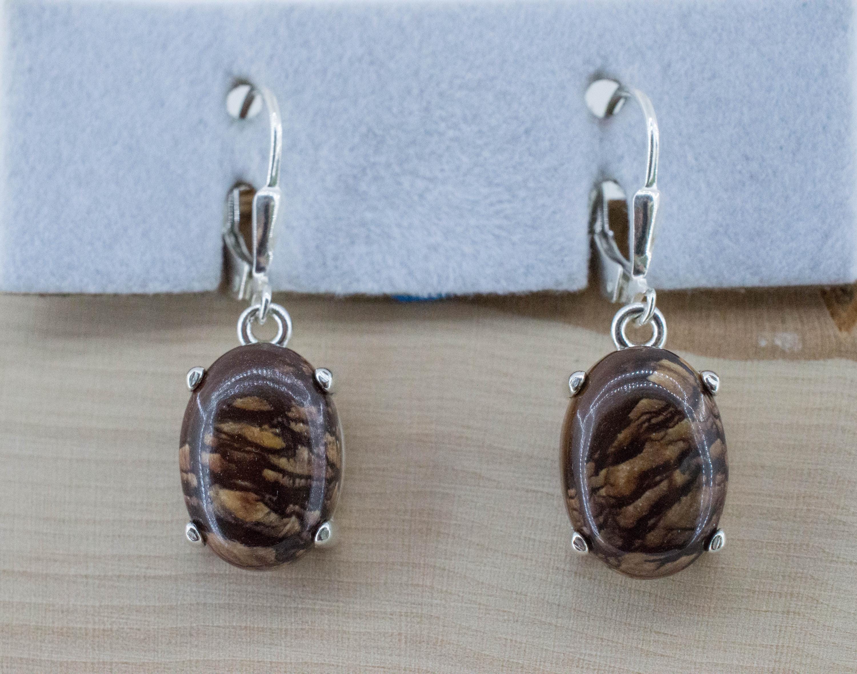 Biggs Jasper Earrings; Natural Untreated Oregon Picture Jasper; 9.980cts