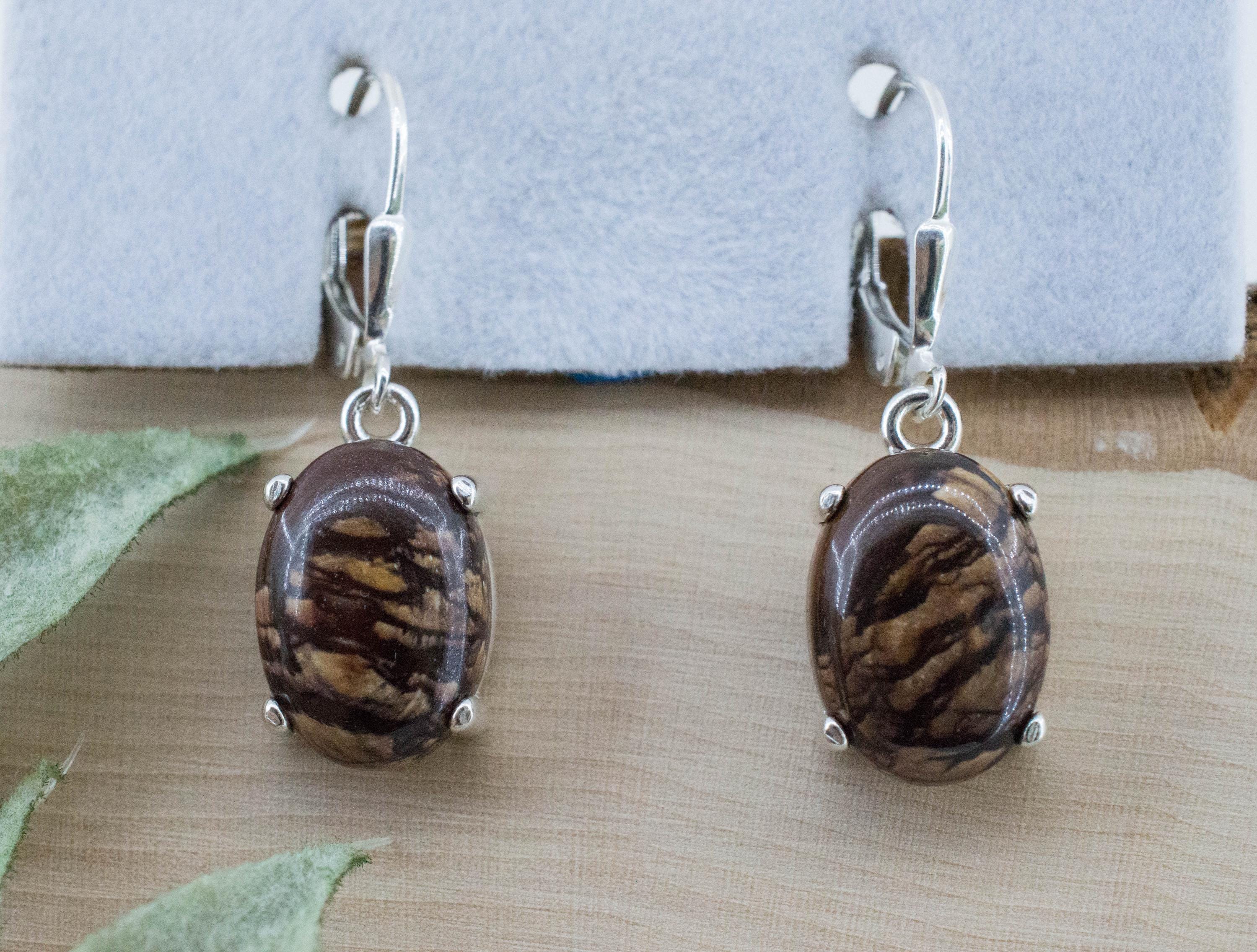 Biggs Jasper Earrings; Natural Untreated Oregon Picture Jasper; 9.980cts