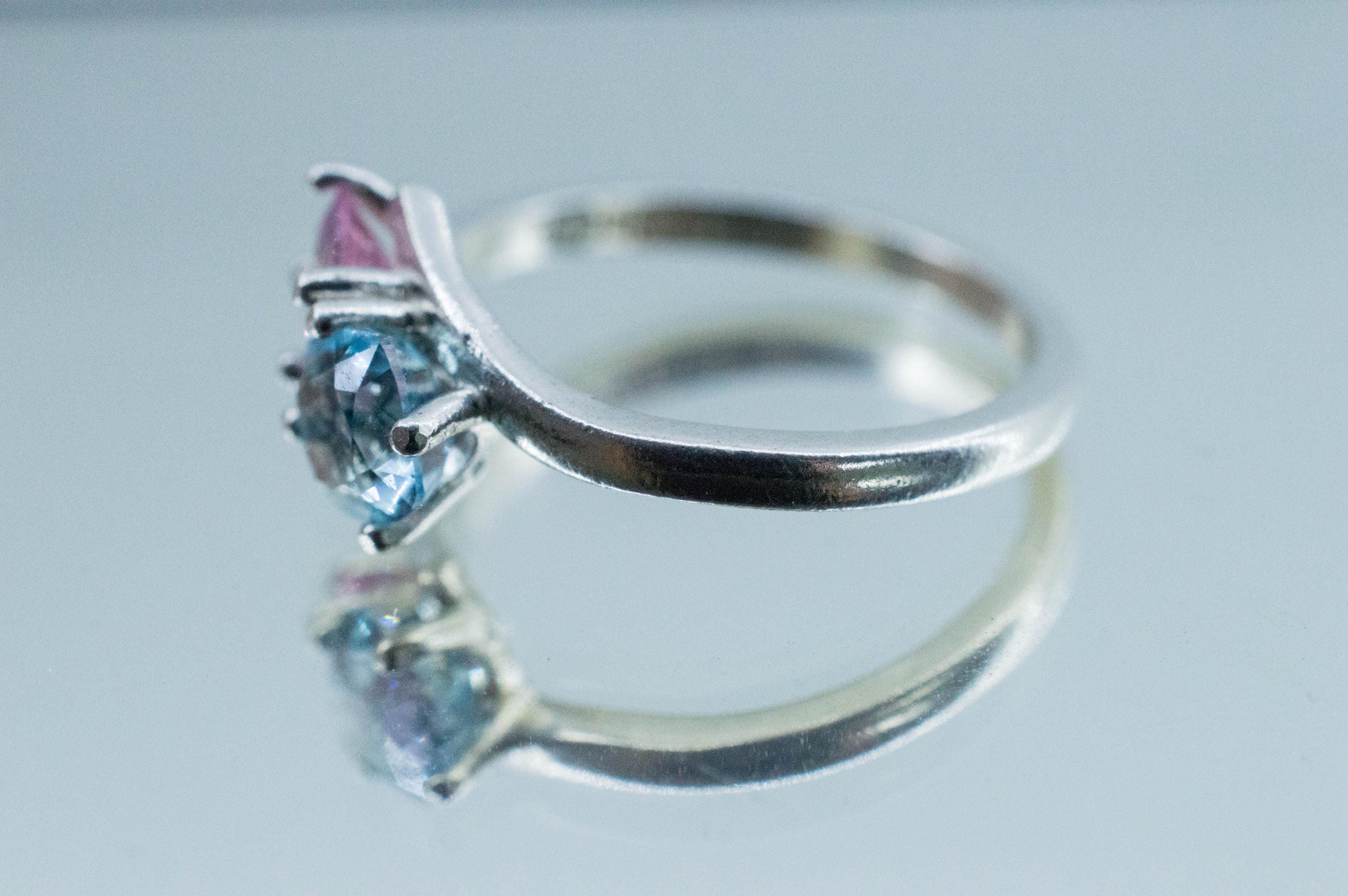 Aquamarine and Pink Spinel Ring, Natural Untreated Mozambique Aquamarine and Spinel