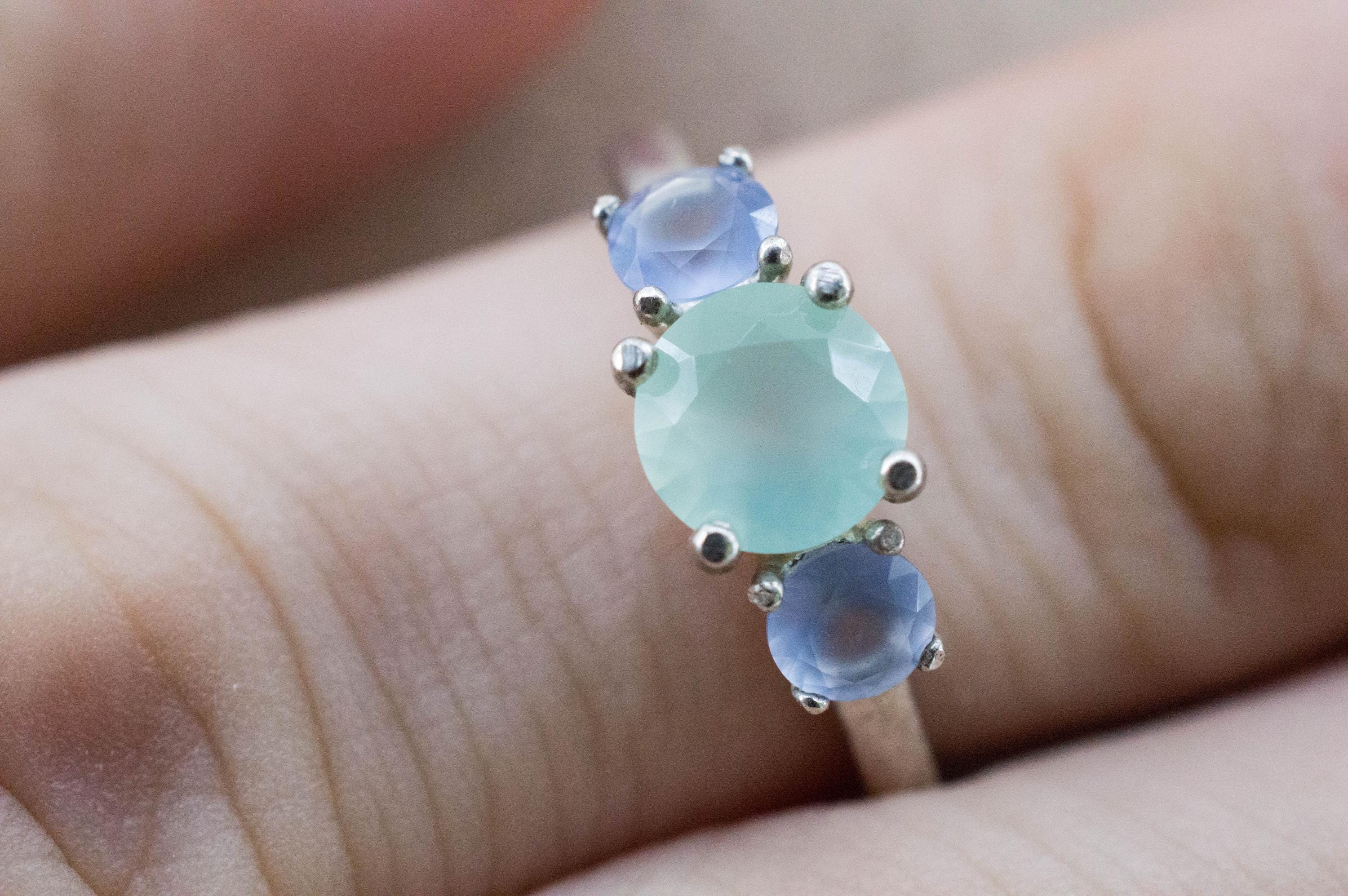 Chrysoprase and Blue Agate Ring, Natural Untreated Australian Chrysoprase and Namibia Agate - Mark Oliver Gems
