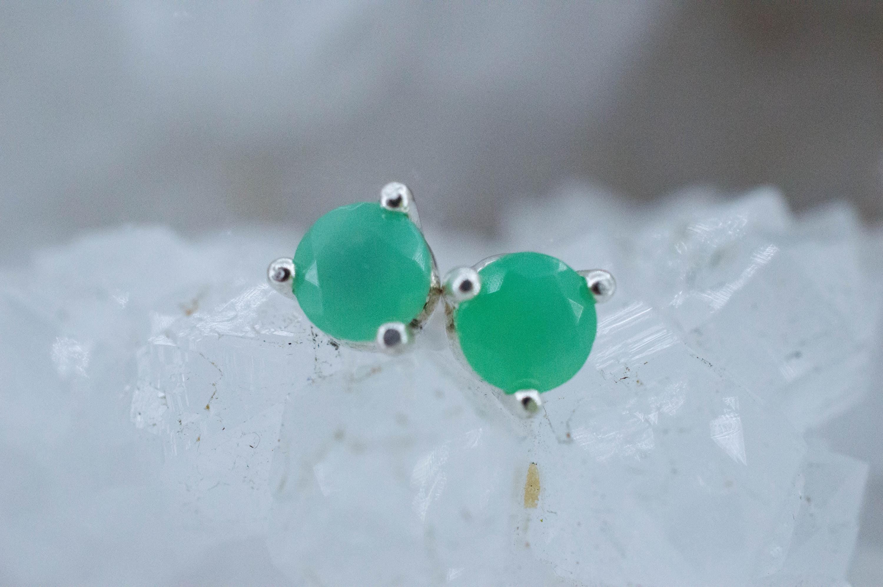 Chrysoprase Earrings, Natural Untreated Australian Chrysoprase; 0.525cts - Mark Oliver Gems