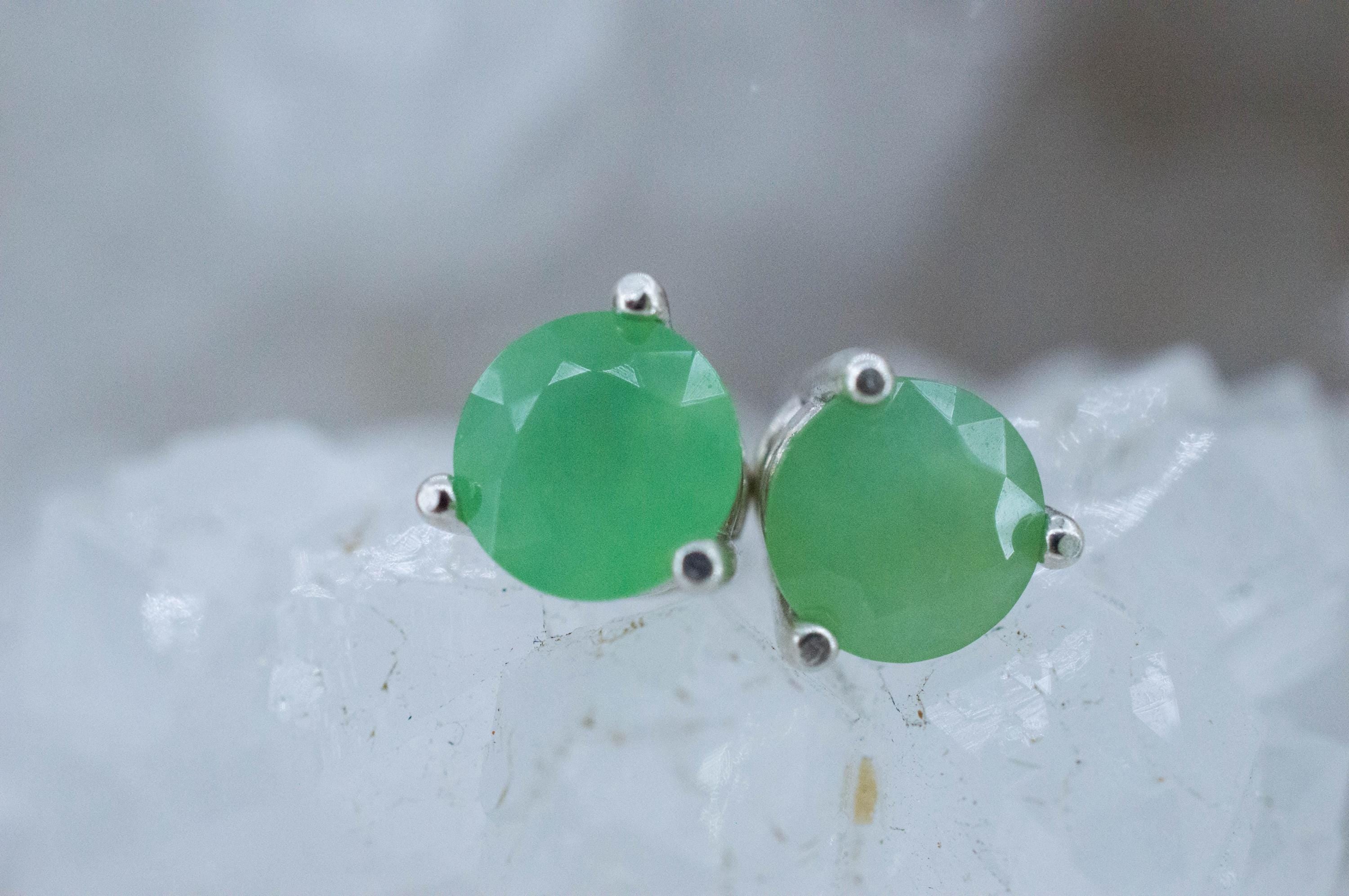 Chrysoprase Earrings, Natural Untreated Australian Chrysoprase; 1.125cts - Mark Oliver Gems