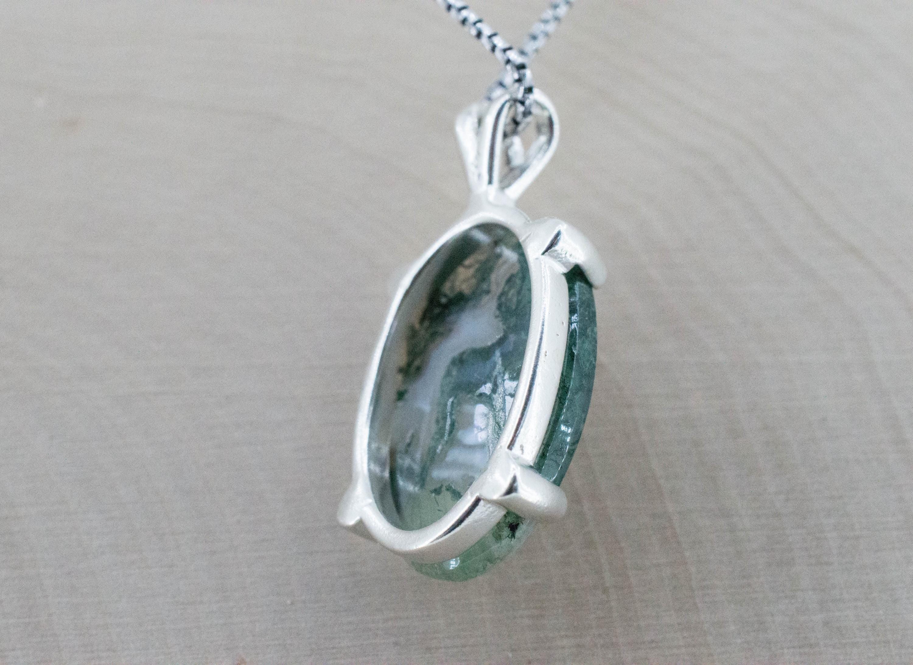 Green Moss Agate Pendant, Natural Untreated India Moss Agate; 15.125cts