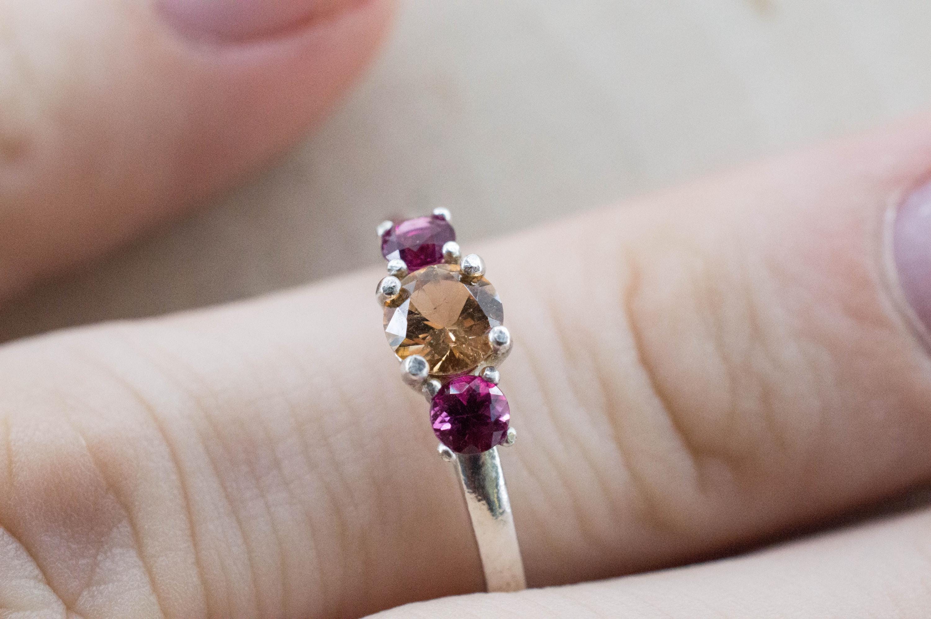 Hessonite Garnet and Pink Tourmaline Ring; Natural Untreated Canada Garnet and Brazil Tourmaline - Mark Oliver Gems