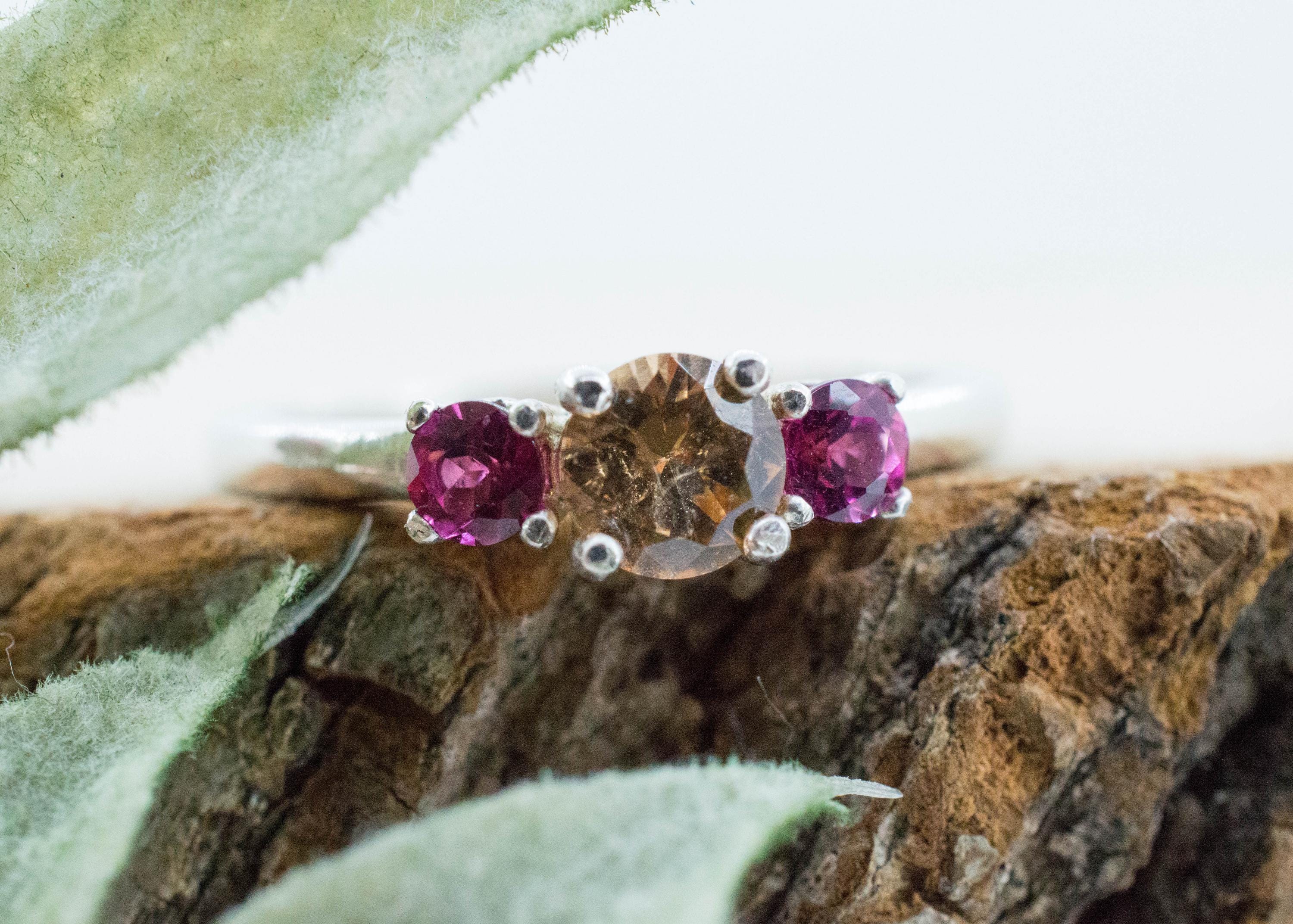 Hessonite Garnet and Pink Tourmaline Ring; Natural Untreated Canada Garnet and Brazil Tourmaline - Mark Oliver Gems
