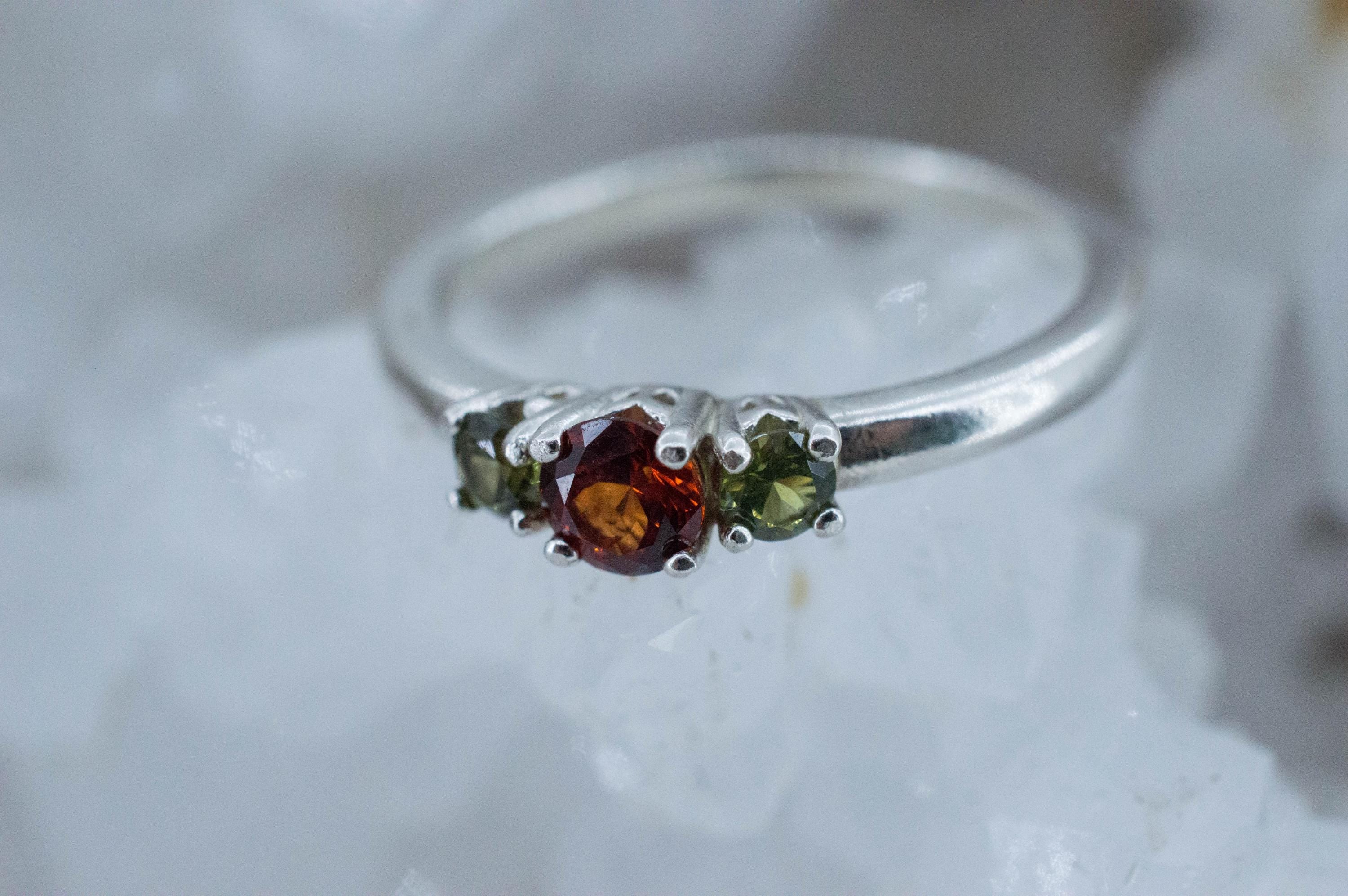 Spessartite Garnet and Green Zircon Ring; Natural Untreated Tanzania Lindi Garnet and Sri Lanka Zircon - Mark Oliver Gems