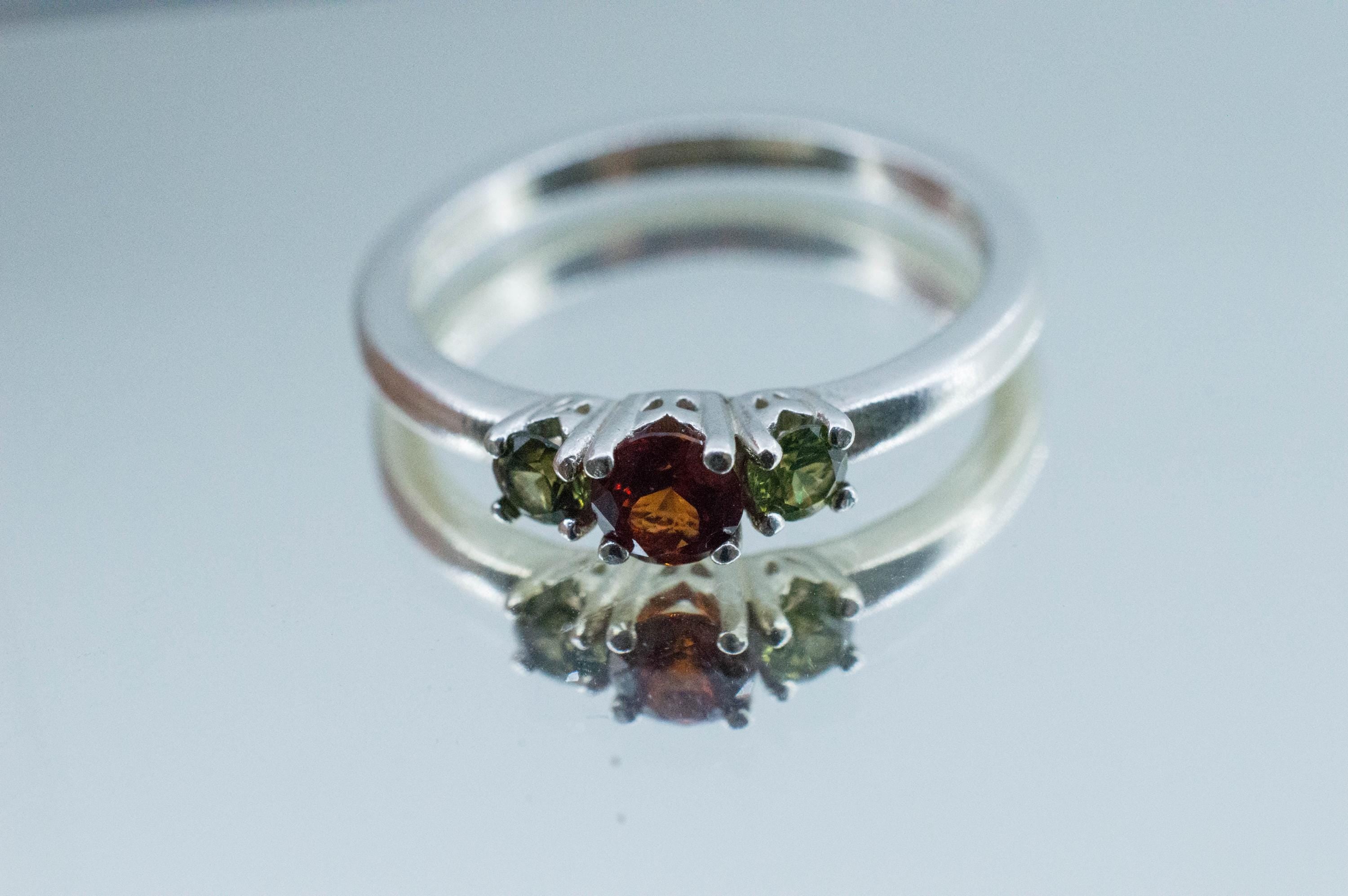 Spessartite Garnet and Green Zircon Ring; Natural Untreated Tanzania Lindi Garnet and Sri Lanka Zircon - Mark Oliver Gems