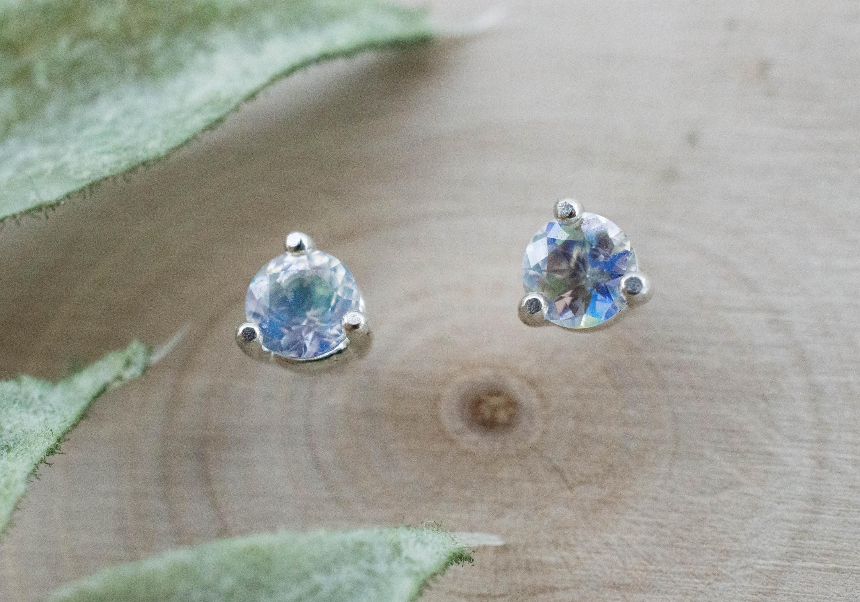 Rainbow Moonstone Earrings, Natural Untreated Madagascar Moonstone; 0.410cts