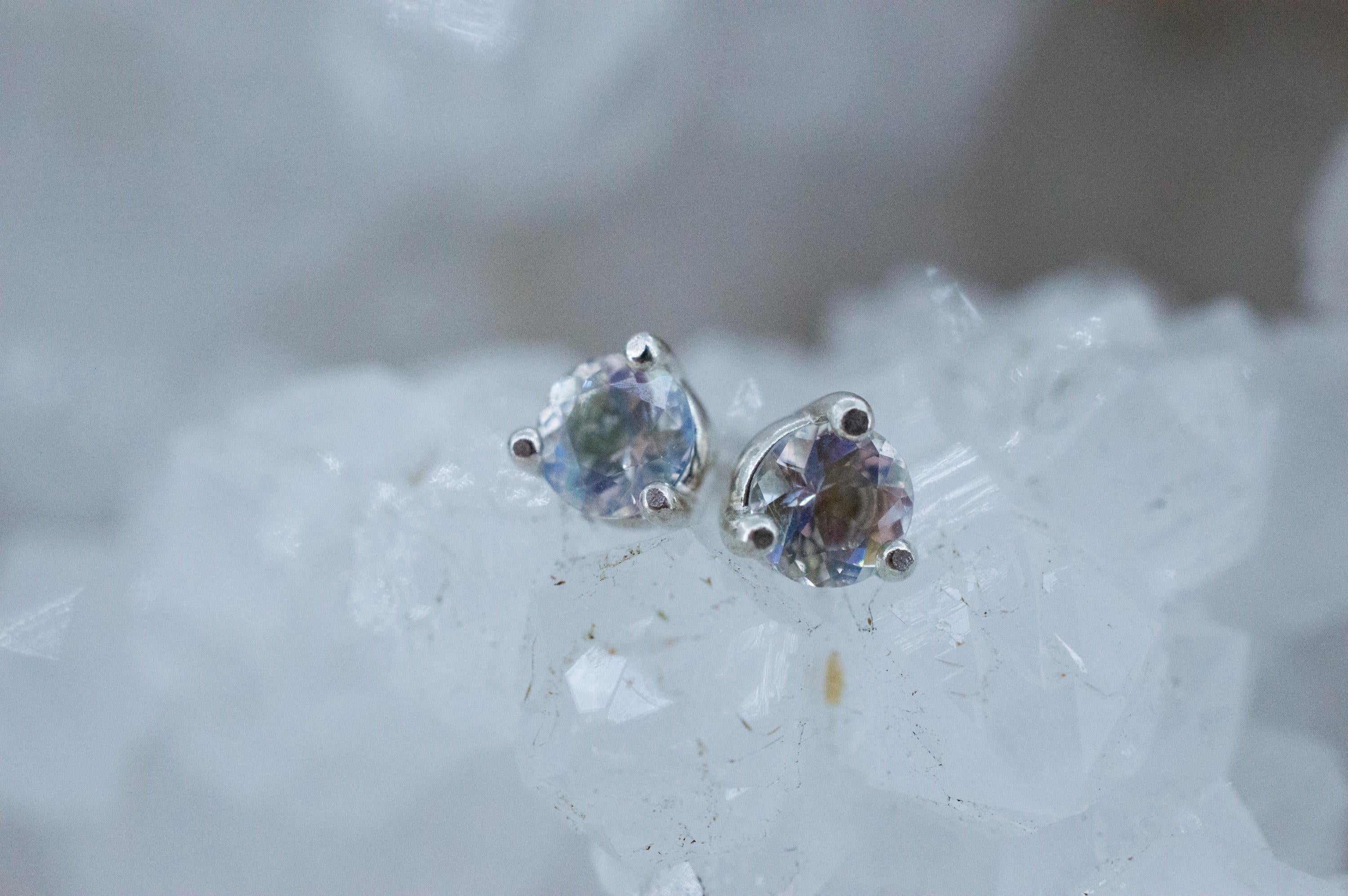 Rainbow Moonstone Earrings, Natural Untreated Madagascar Moonstone; 0.410cts