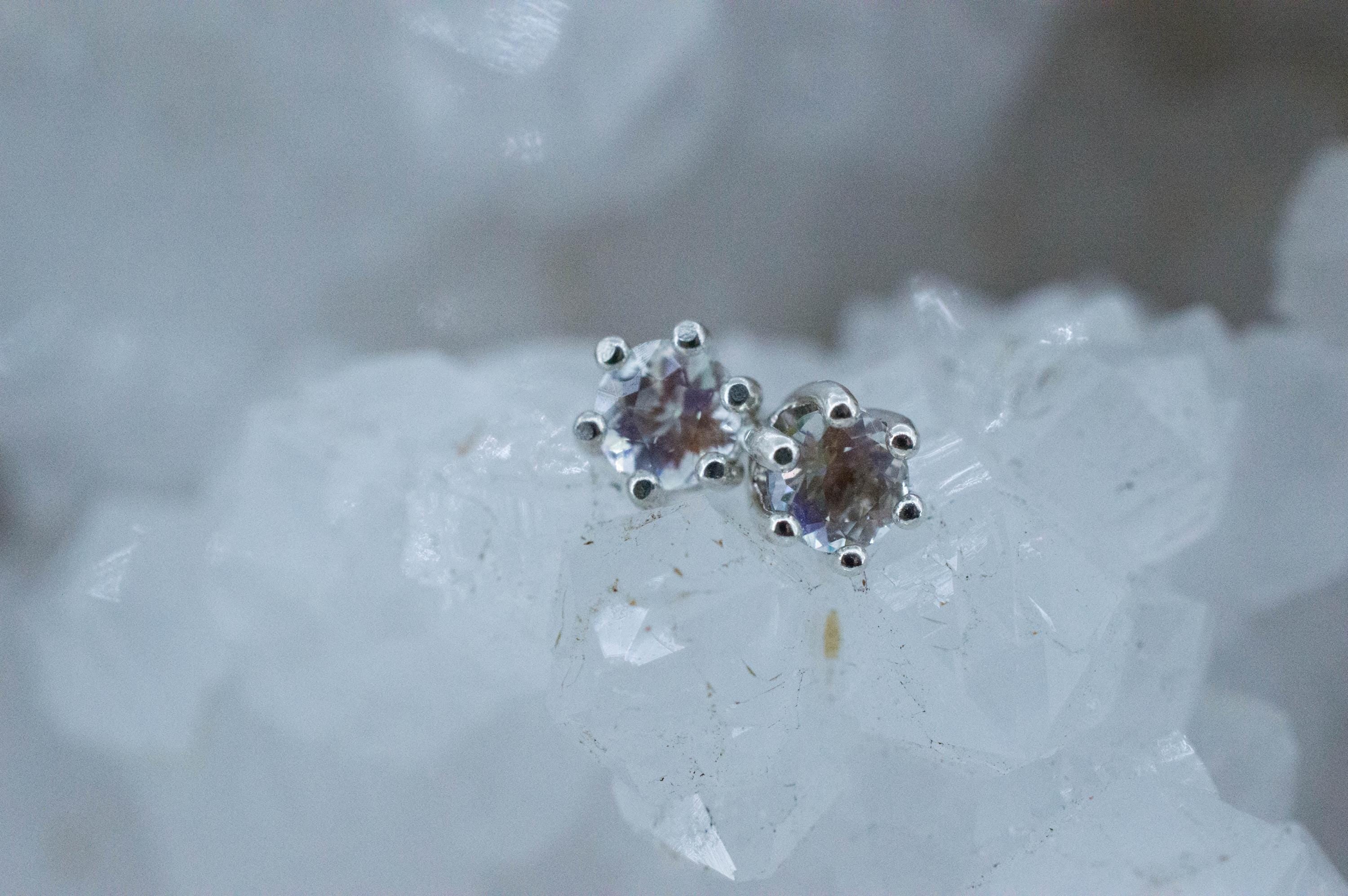 Rainbow Moonstone Earrings, Natural Untreated Madagascar Moonstone; 0.415cts