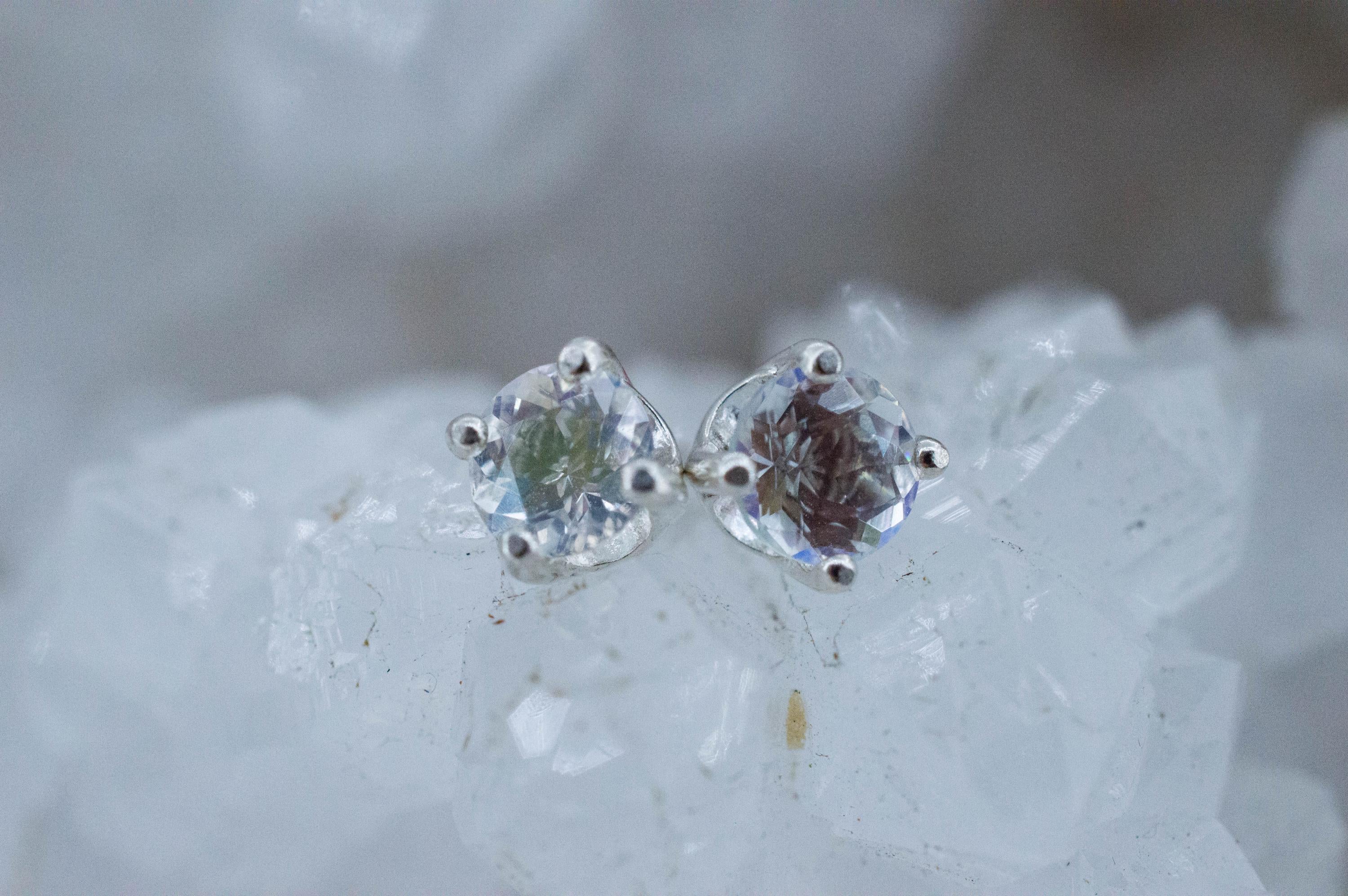 Rainbow Moonstone Earrings, Natural Untreated Madagascar Moonstone; 0.620cts