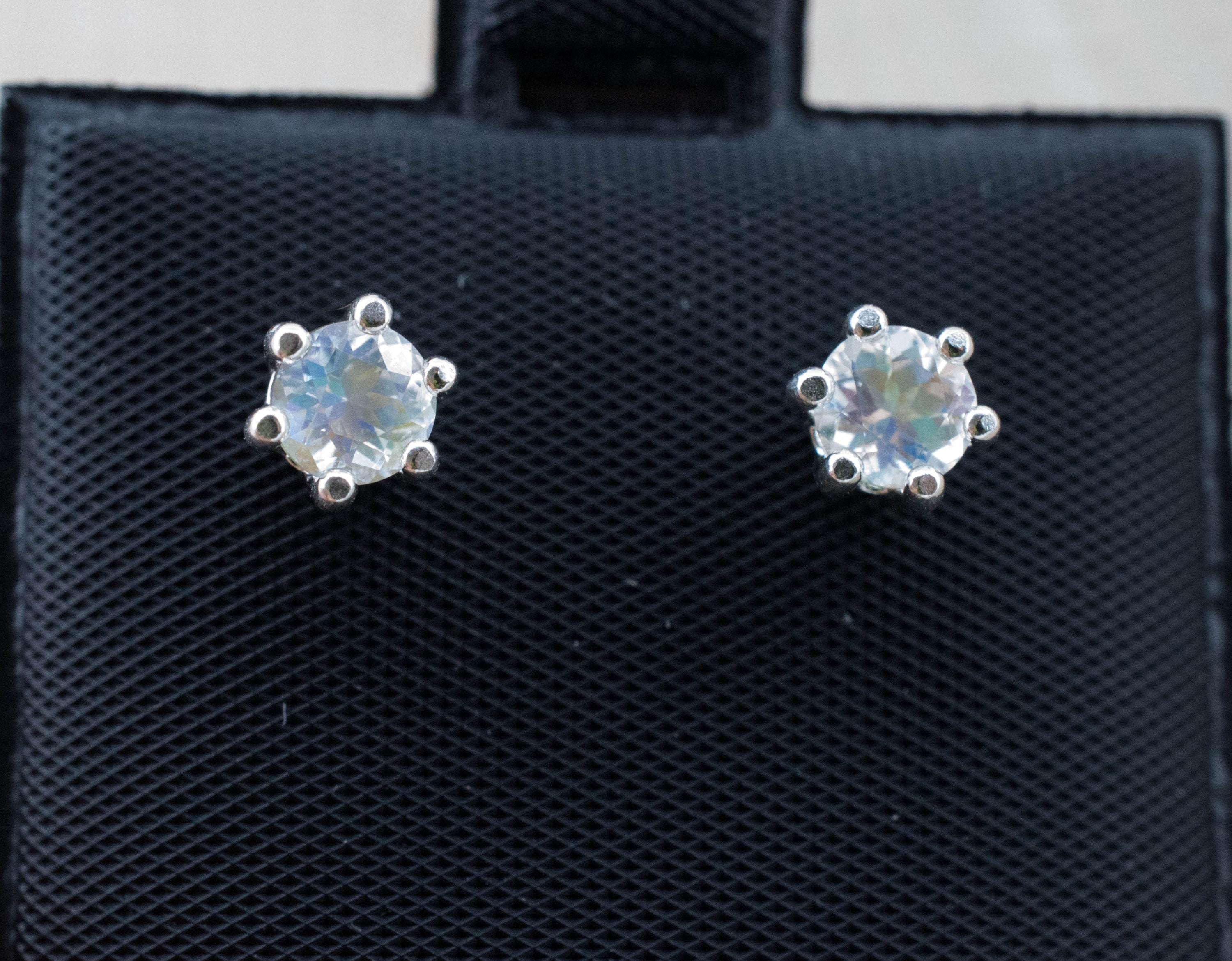 Rainbow Moonstone Earrings, Natural Untreated Madagascar Moonstone; 0.650cts