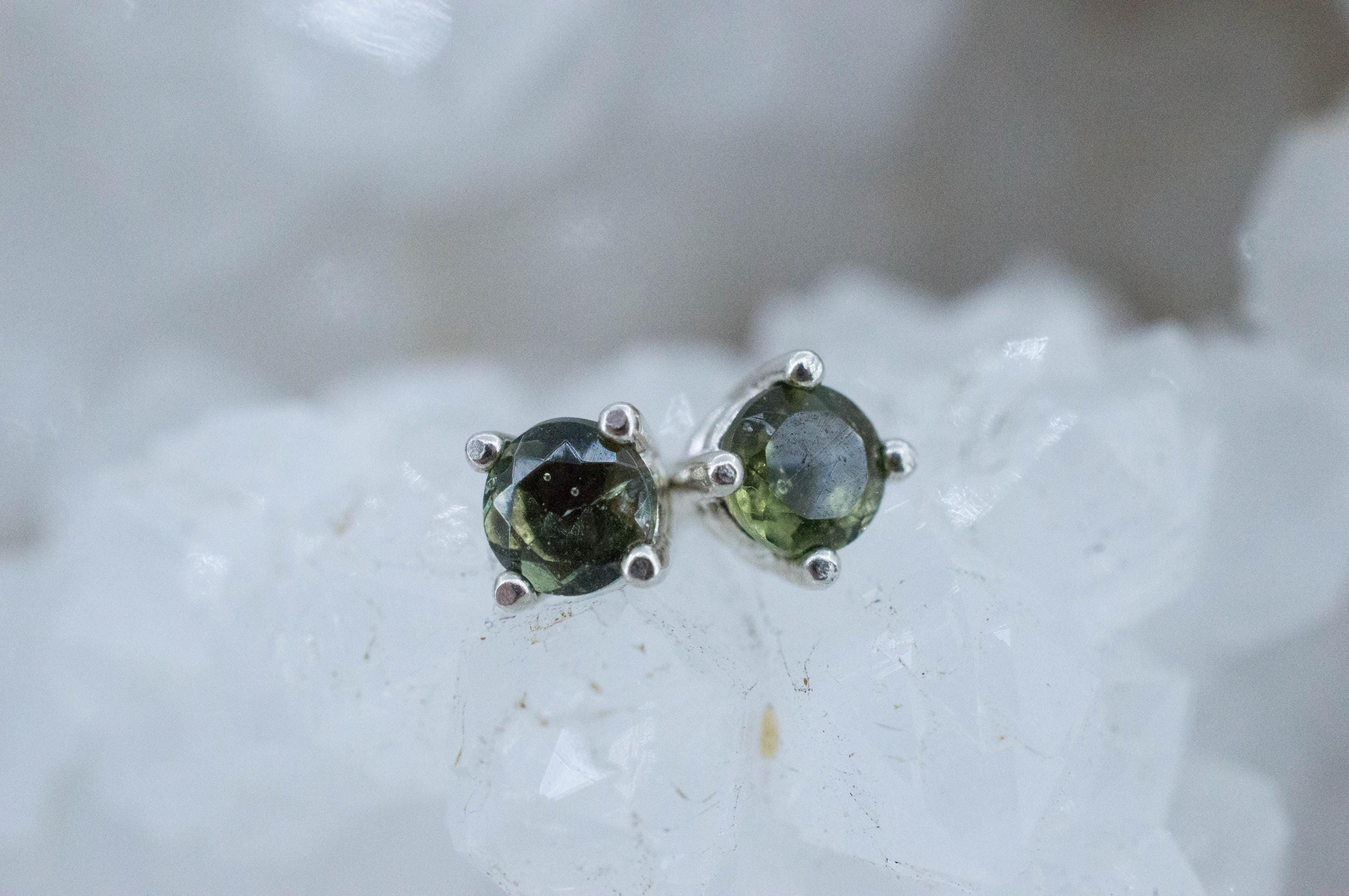 Moldavite Earrings; Natural Untreated Czech Republic Moldavite; 0.430cts