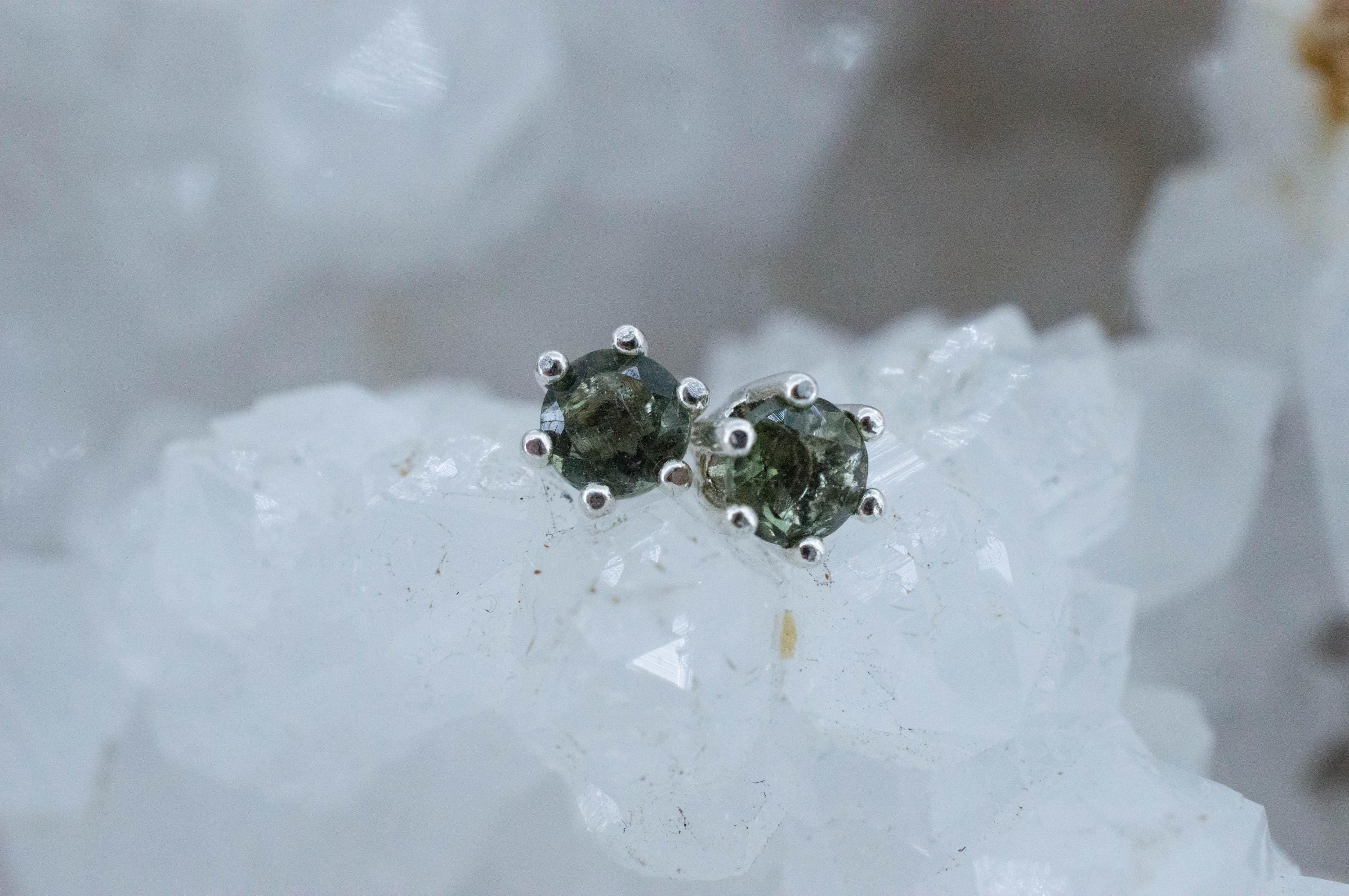 Moldavite Earrings; Natural Untreated Czech Republic Moldavite; 0.435cts
